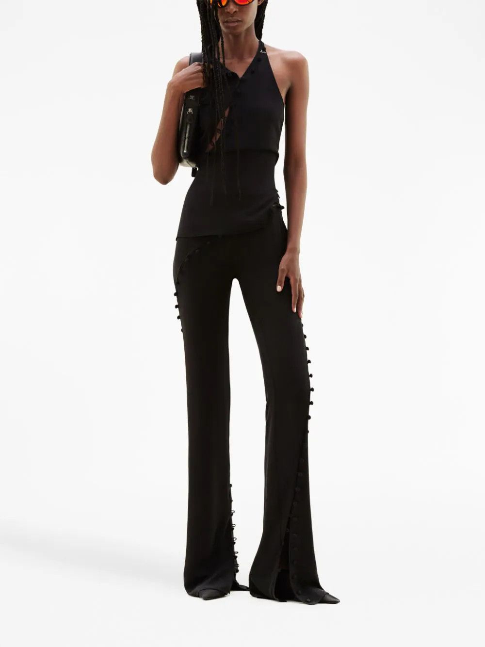 Courreges o1mle0824 Cut Out Flared Silk Trousers in Black Size 32" / US 10 / IT 46 - 2 Thumbnail