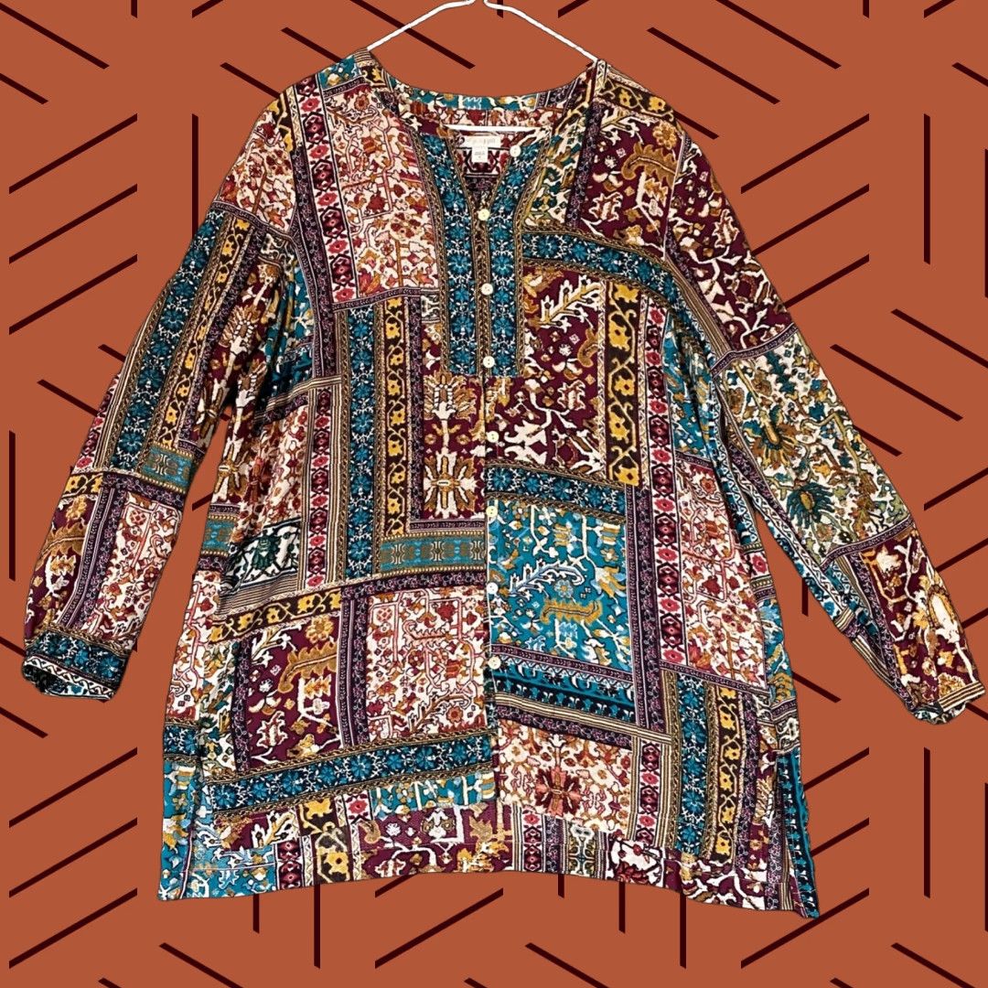 J. Jill J. Jill Shirt Womens Medium Blouse Geometric Tunic Rayon Button Womens M Multicolor Upgrade Size M / US 6-8 / IT 42-44 - 1 Thumbnail