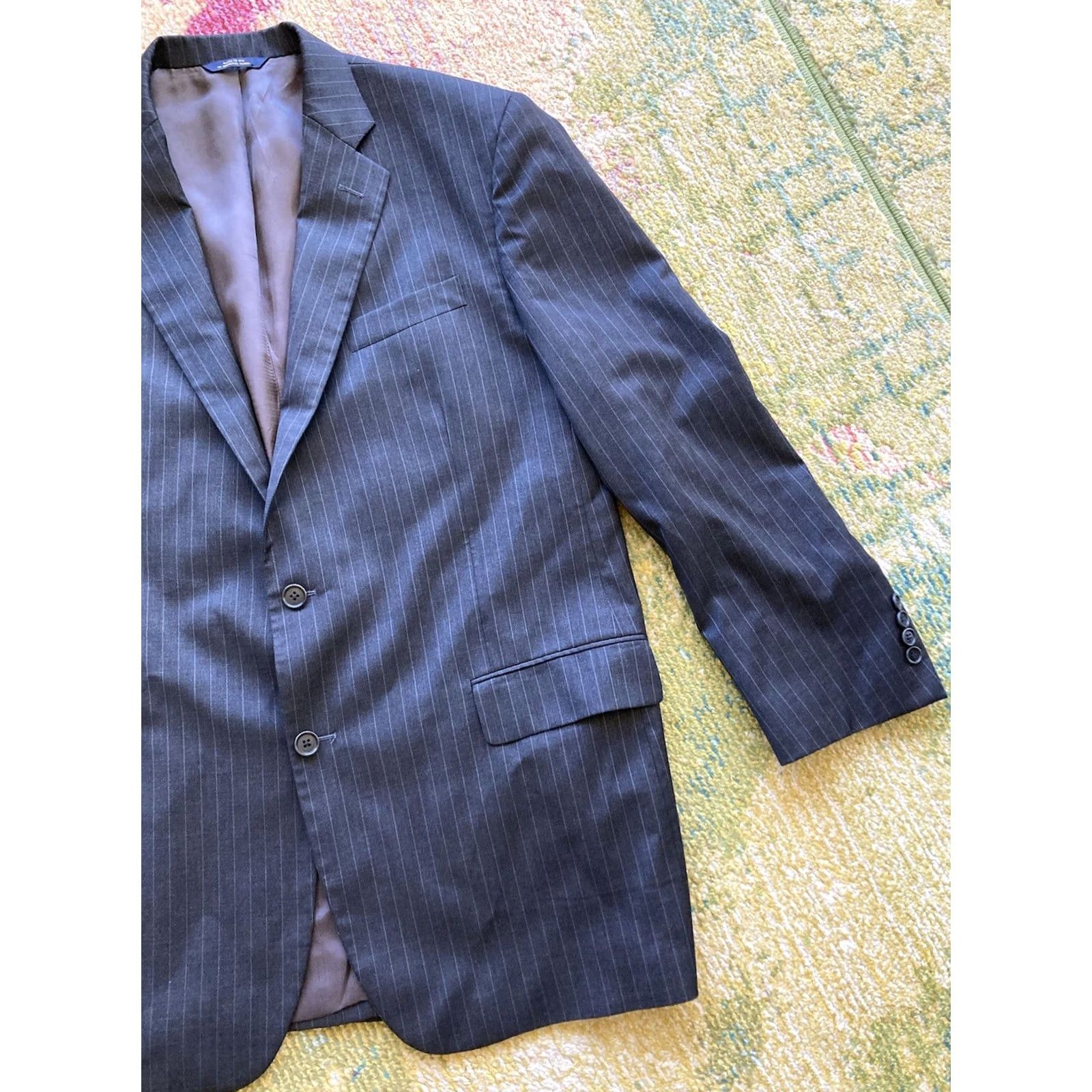 Brooks Brothers Brooks Brothers Blazer Mens 46L Madison 1818 Wool Charcoal Pinstripe Single-Breasted Two-Button Notch Lapel Long 2 Piece Regular Travel Mens Version Size 46R - 3 Thumbnail