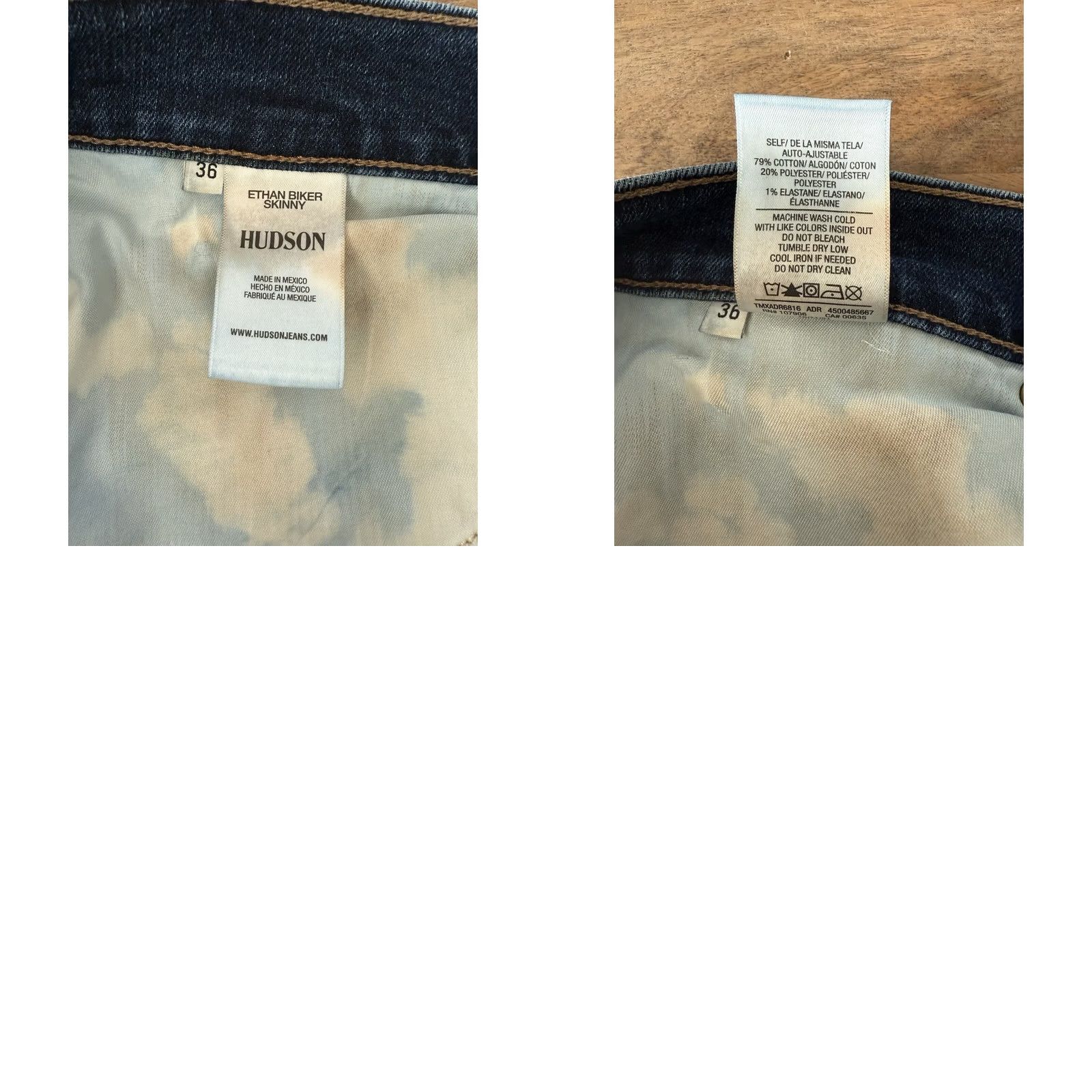 Hudson VINTAGE Hudson Ethan Biker Skinny Moto Jeans Mens 36 (Measures 38x30.5) Raw Hem Splatter Blue Denim Cotton Size US 36 / EU 52 - 9 Thumbnail
