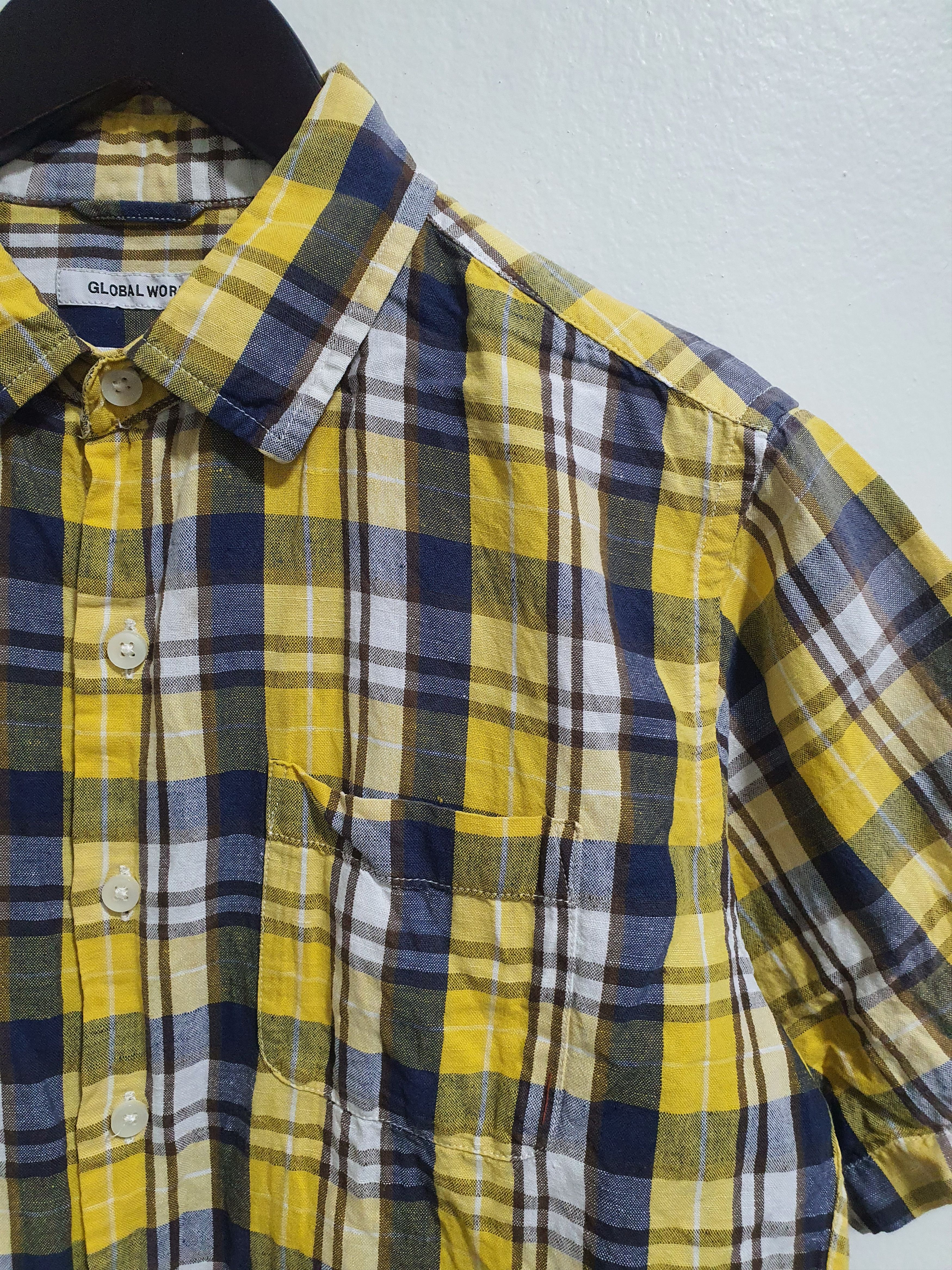 Global Work × Japanese Brand GLOBAL WORK 20.5/26.5 YELLOW CHECKED SHORT SLEEVE SHIRT Size US M / EU 48-50 / 2 - 1 Thumbnail