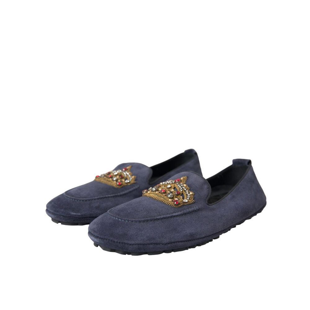 Dolce & Gabbana Dolce & Gabbana Blue Leather Suede Crystal Crown Loafers Sho Size US 7 / EU 40 - 3 Thumbnail