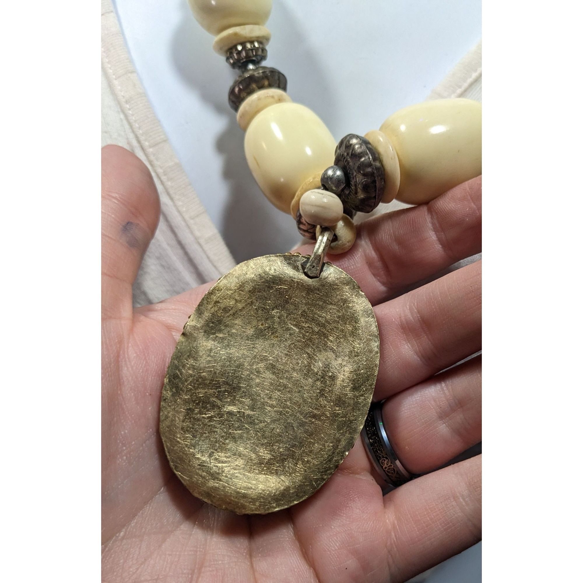Other Vintage Bohemian Varved Cow Bone And Metal Necklace Size ONE SIZE - 7 Thumbnail