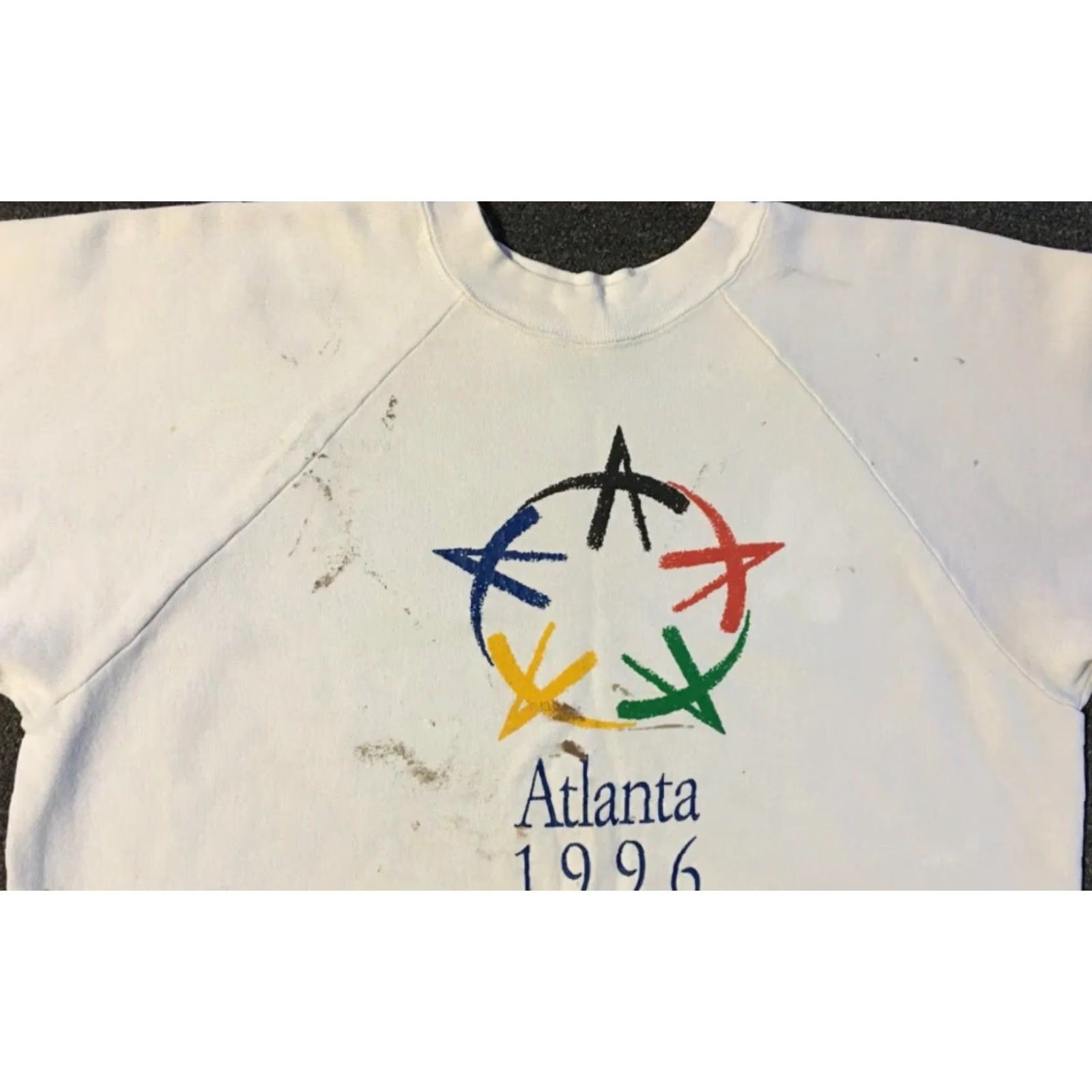 Vintage VINTAGE 90s Atlanta Olympics Faded Distress Paint Sweatshirt M Grunge Punk Skate White USA Hip Hop Rock Retro Pullover Hoodie Men Medium Size US M / EU 48-50 / 2 - 6 Thumbnail