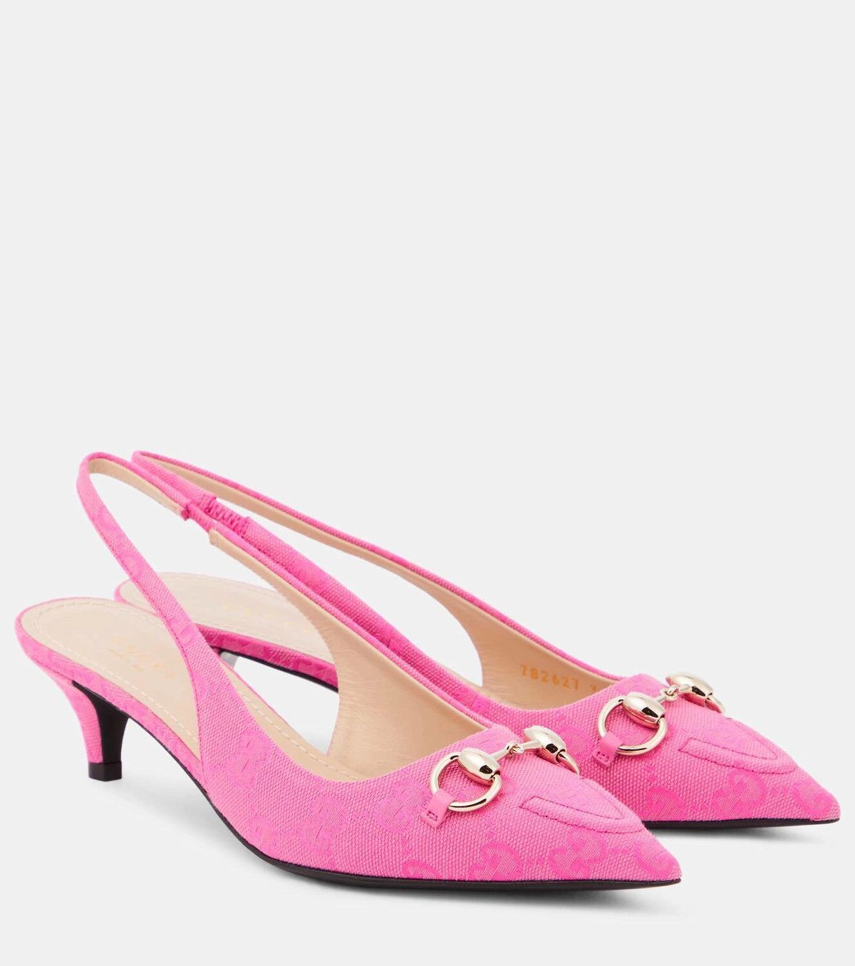 Gucci o1loc1c0226 Horsebit GG Canvas Slingback Pumps in Pink Size US 7 / IT 37 - 1 Thumbnail