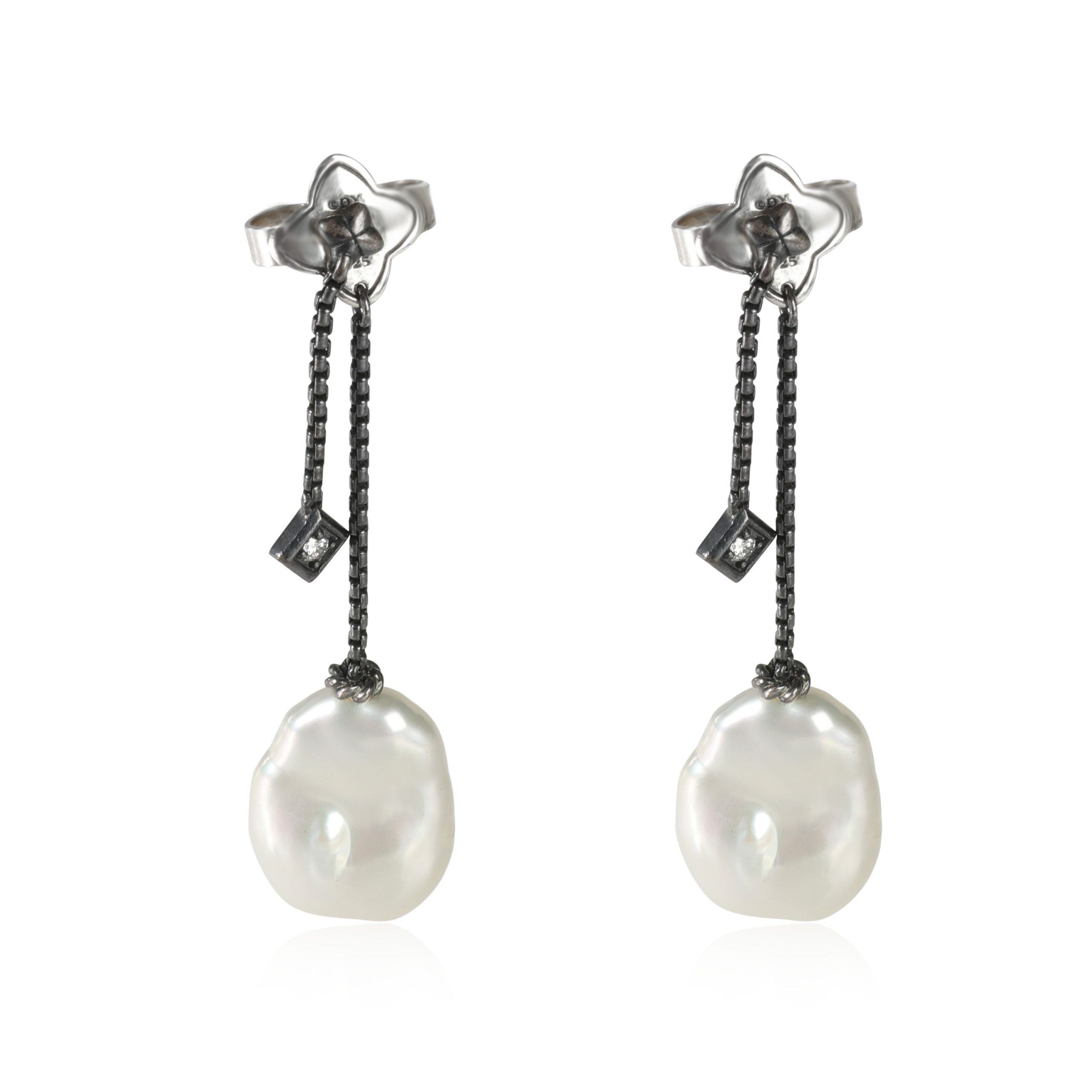 David Yurman Solari Pearl Diamond Earrings in Sterling Silver 0.04 CTW