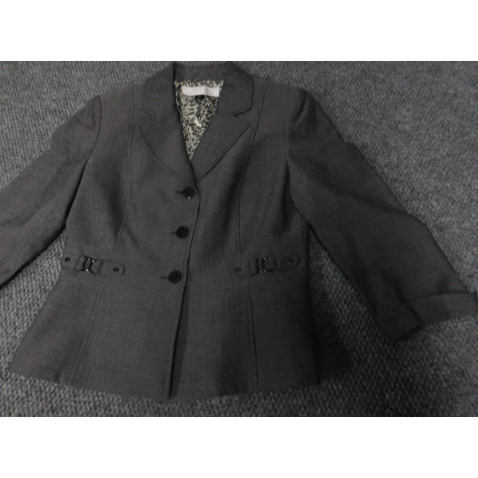 Vintage Tahari ASL Womens Jacket Blazer 4 Gray Three-button Classic Striped Polyester Rayon Lightweight Long Sleeve Middle Length Women Mens? Size S / US 4 / IT 40 - 3 Thumbnail