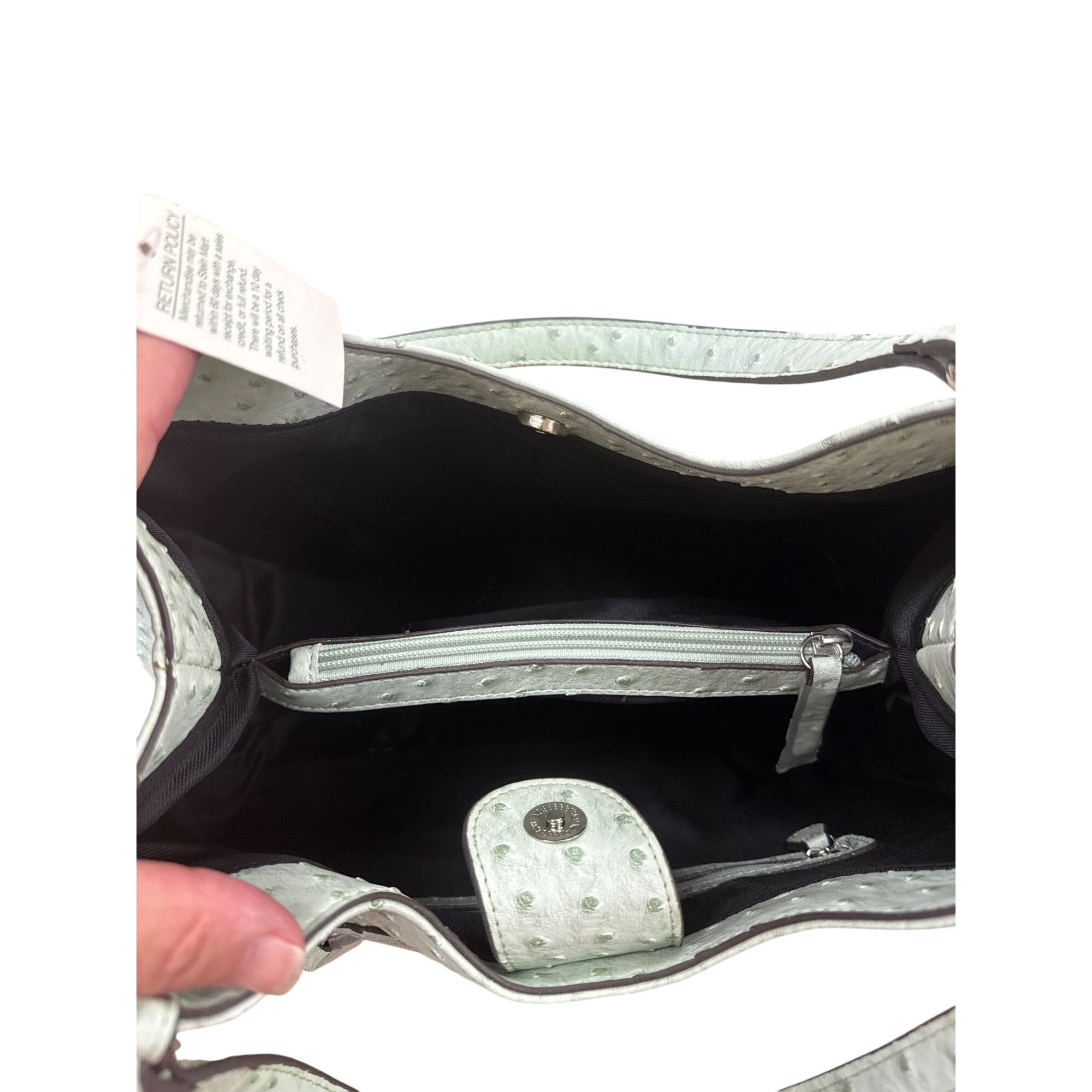Designer Mondani NY Womens Mint Green Ostrich-Embossed Handbag Purse Size ONE SIZE - 9 Thumbnail