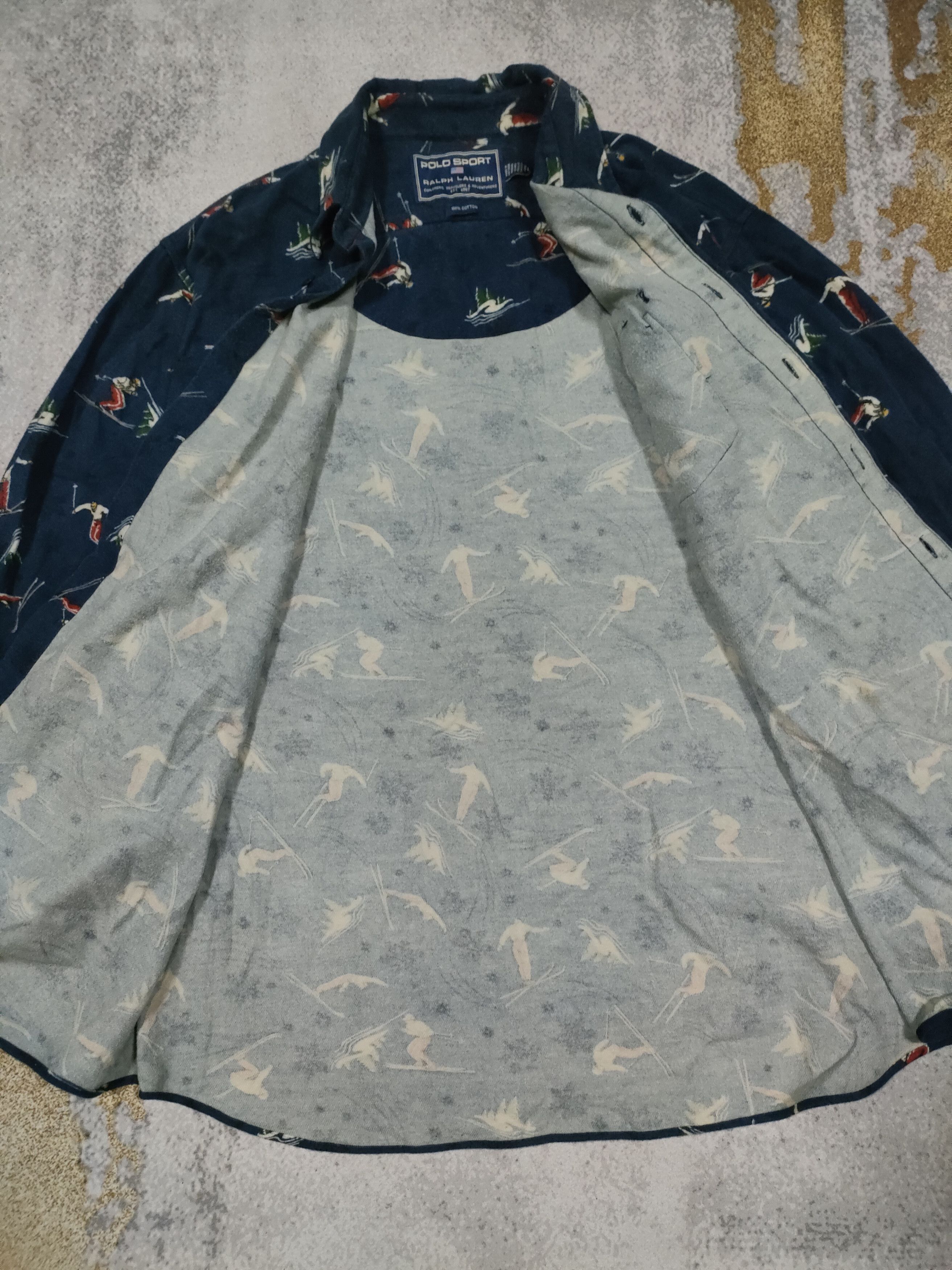 Polo Ralph Lauren × Vintage Vintage Polo Sport Full Print Ski Button UPs Size US L / EU 52-54 / 3 - 11 Thumbnail