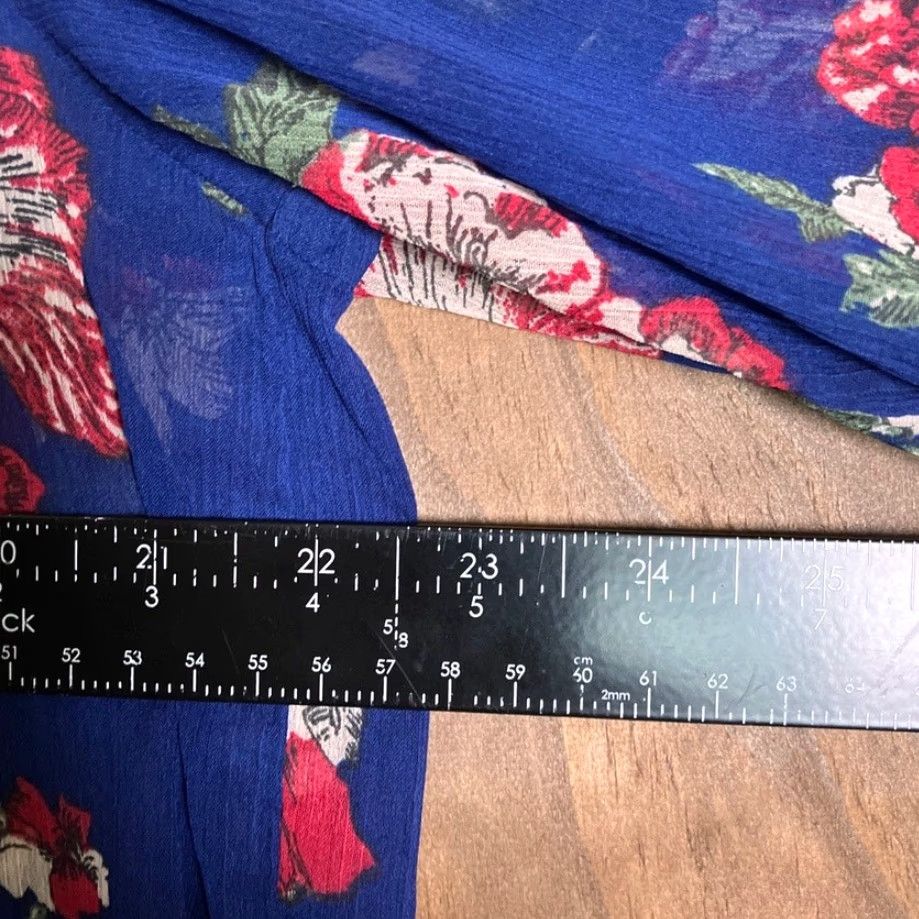 Lucky Brand Lucky Brand Womens Blouse Blue Floral Sheer V-Neck Front Tie Long Sleeve Medium Shirt Womens Blouse Boho Floral Blue 90s? Size M / US 6-8 / IT 42-44 - 7 Thumbnail