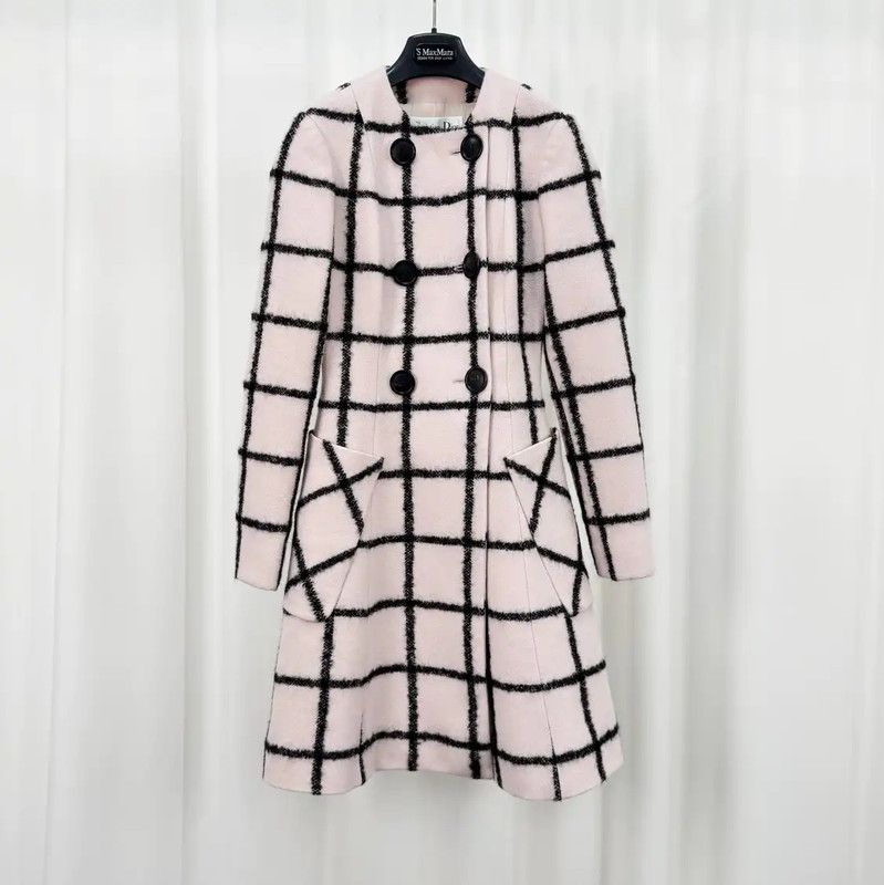 Dior Pink Plaid Wool Blend Mid-Length Coat 0089