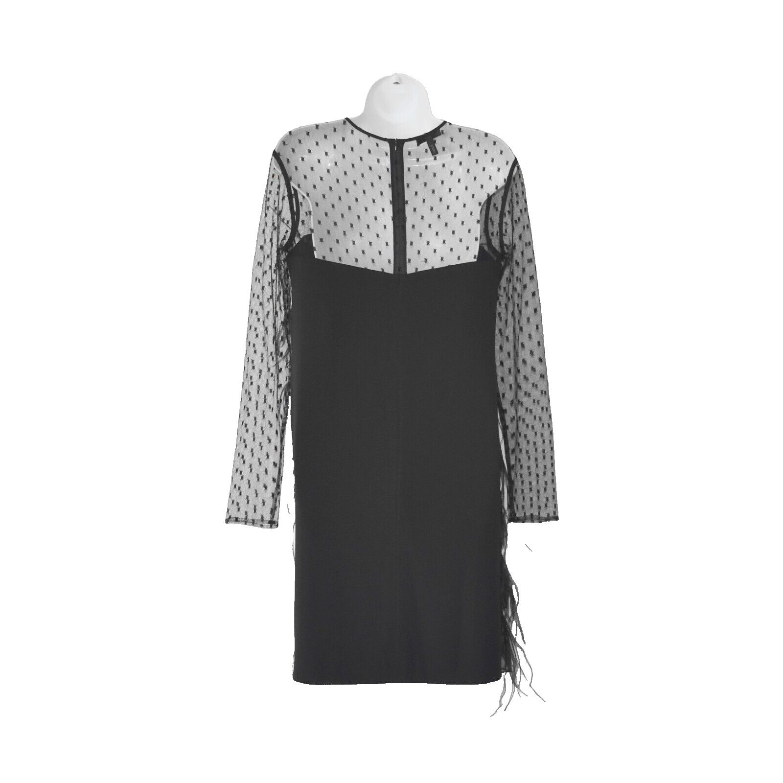 ESCADA Black Mesh Top Sleeves Ostrich Feather Dress 36 $2500