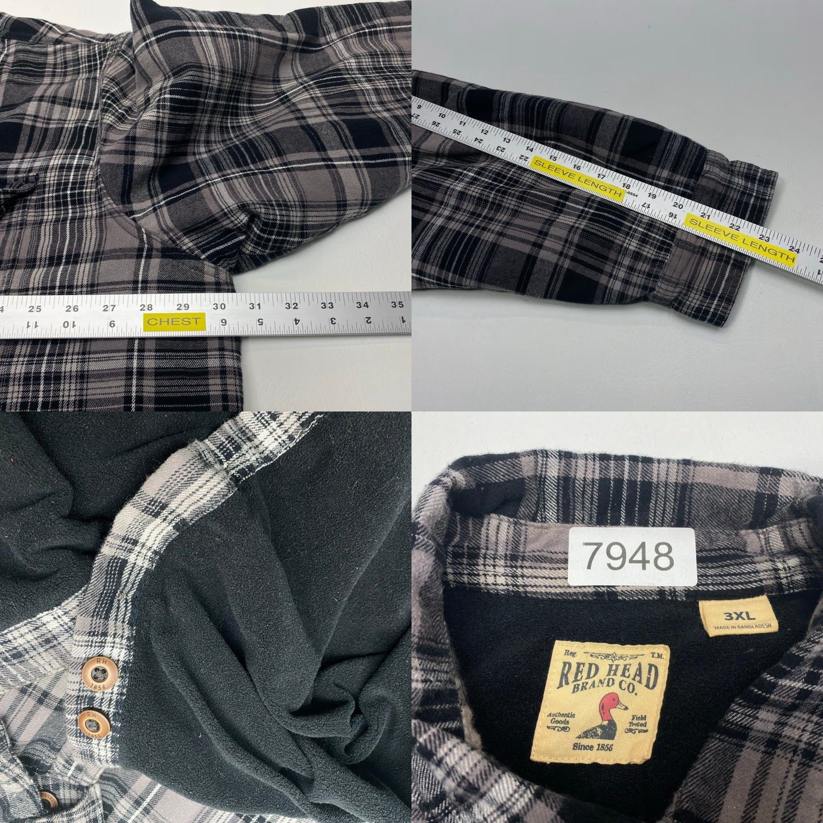 Vintage Red Head Shirt Button-Up Plaid Flannel 3XL Gray - Shacket, Men's, Casual, Workwear Size US XXL / EU 58 / 5 - 8 Thumbnail