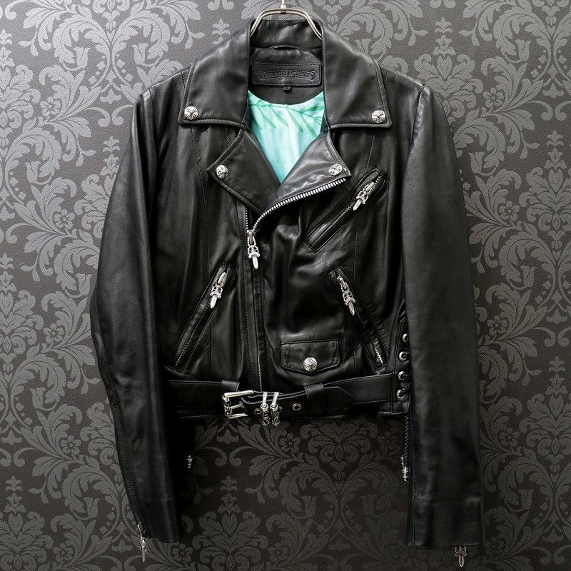 image of Chrome Hearts Jj Dean Leather Riders Jacket in Black, Women's (Size Small)