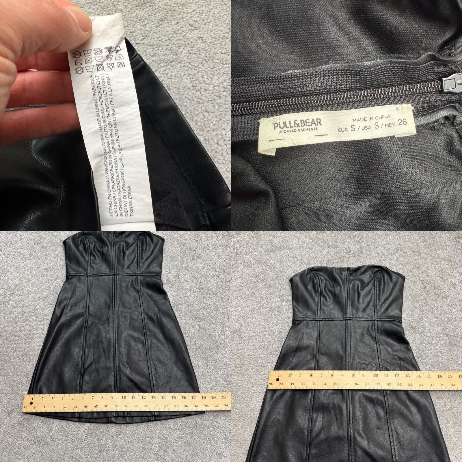 Vintage Pull&Bear Dress Womens S Black Faux Leather Strapless Bodycon Mini Party Size S / US 4 / IT 40 - 8 Thumbnail