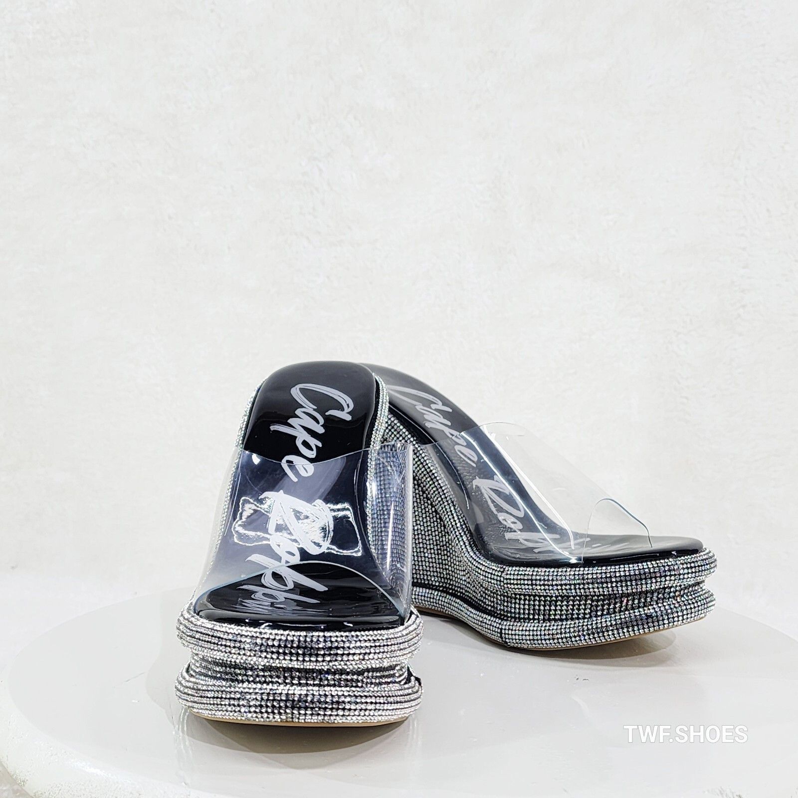 Other Zesty Black Silver Rhinestone Platform Wedge Heel Slip On Sa Size US 10 / IT 40 - 7 Thumbnail