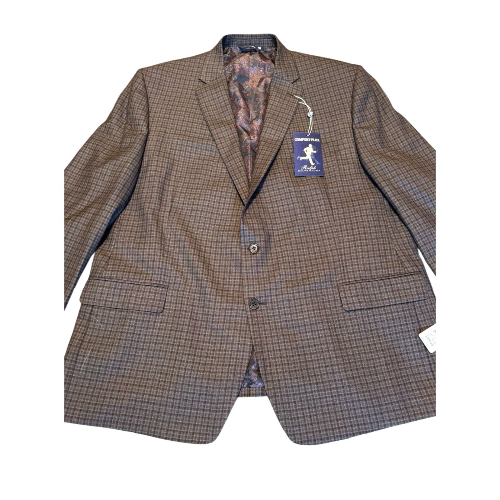 Ralph Lauren Ralph Lauren Ralph Blazer Men 50L Plaid Comfort Flex Wool Blend Big Tall Sports Coat Pocket Notch Lapel 2 Piece Brown/Teal Mens Size 50R - 2 Thumbnail