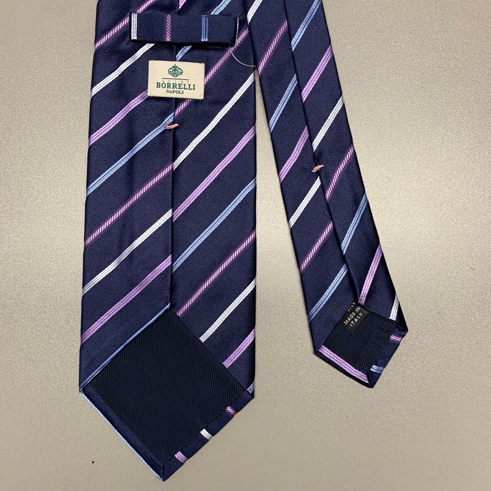 Other BORRELLI Navy Purple Diagonal Stripe Silk Tie Size ONE SIZE - 2 Thumbnail