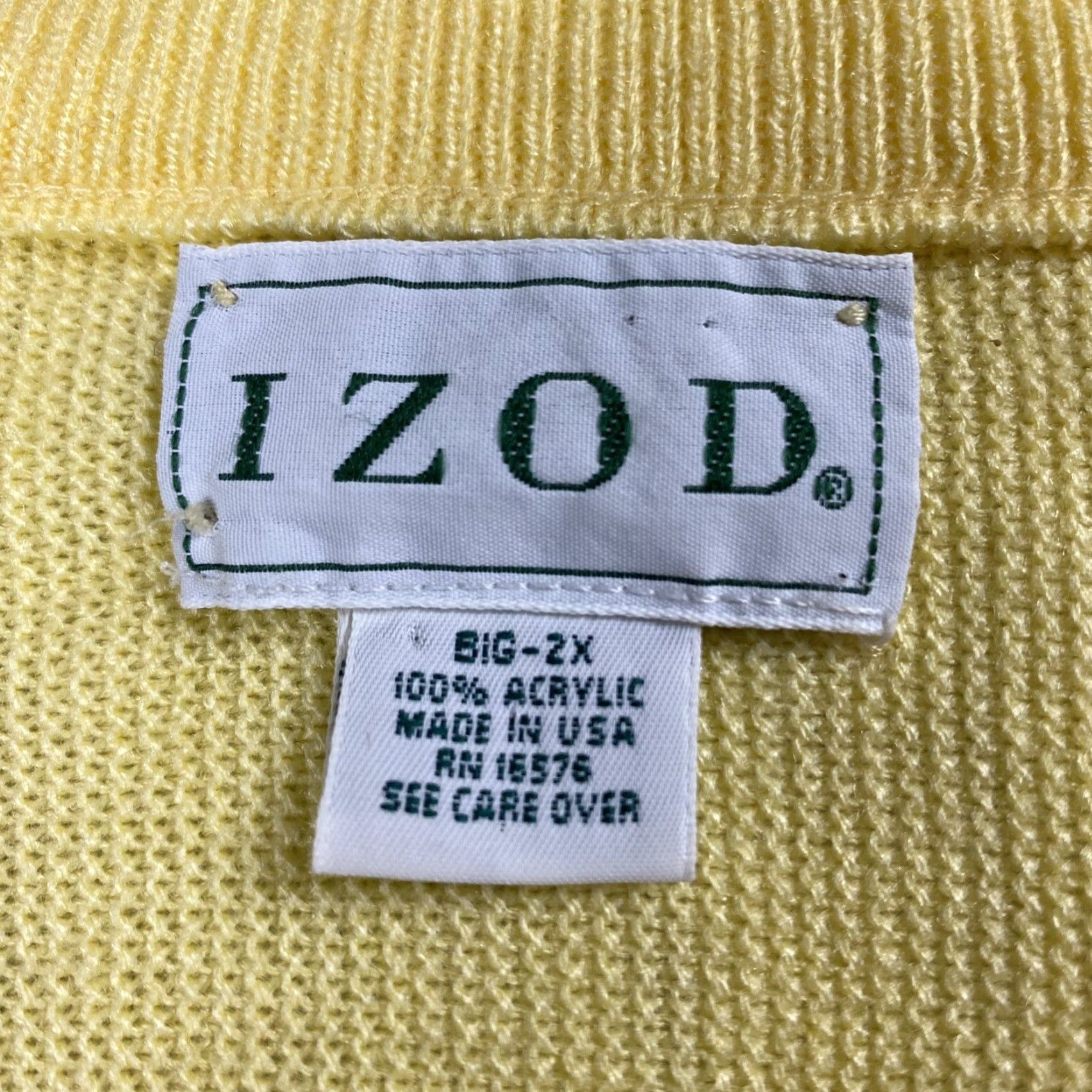 Izod VTG IZOD Cardigan Sweater Yellow Knit 2XL Big & Tall Men Embroidered USA Logo V-Neck Knit Jacket Men’s Size 2XL Size US XXL / EU 58 / 5 - 4 Thumbnail