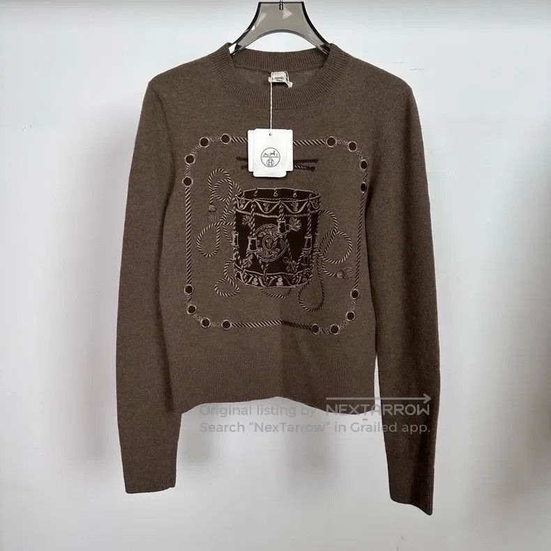 Hermes Hermes brown embroidery chain long sleeve knitted top Size XXS / US 00 / IT 34 - 1 Thumbnail