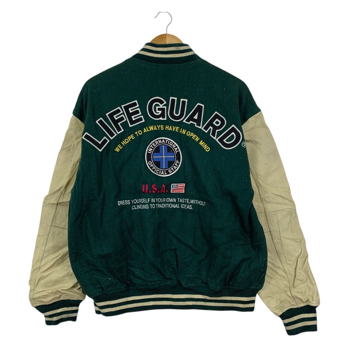 Vintage Vintage LIFEGUARD USA Cowhide Varsity Leather Bomber Jacket Size US M / EU 48-50 / 2 - 1 Thumbnail