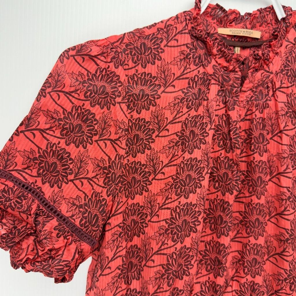 Scotch & Soda SCOTCH & SODA Bold Red Cinched Waist Ruffled Lace Ribbing S Size XS / US 0-2 / IT 36-38 - 9 Thumbnail