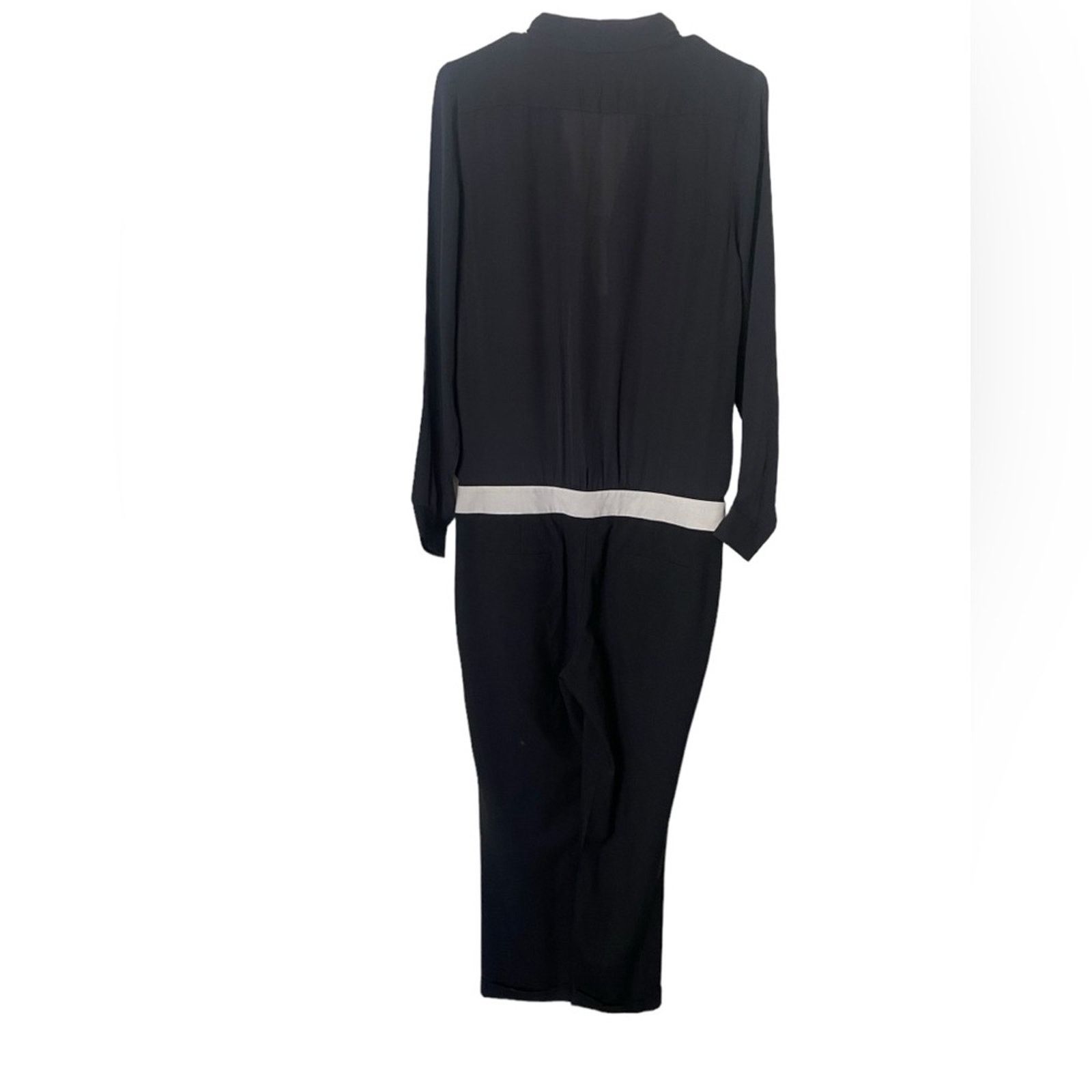 Designer NWT Mason Silk V Neck Long Sleeve Jumpsuit Black 4 Size 27" / US 4 / IT 40 - 2 Thumbnail