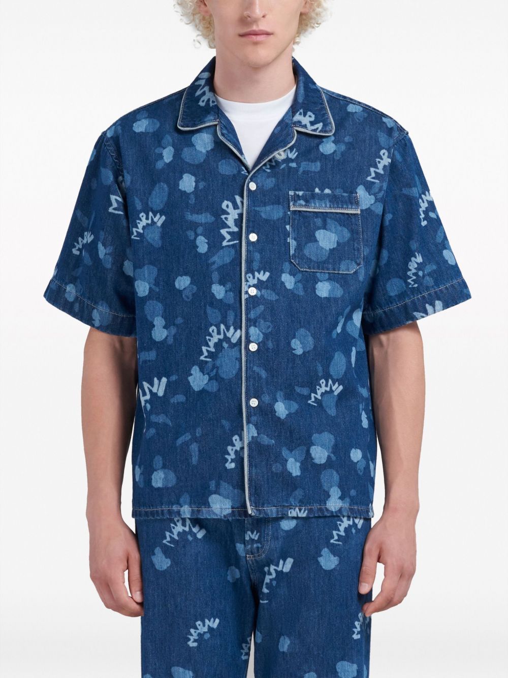 Marni o1w1db10125 Logo-Print Denim Shirt in Blue Size US M / EU 48-50 / 2 - 3 Thumbnail