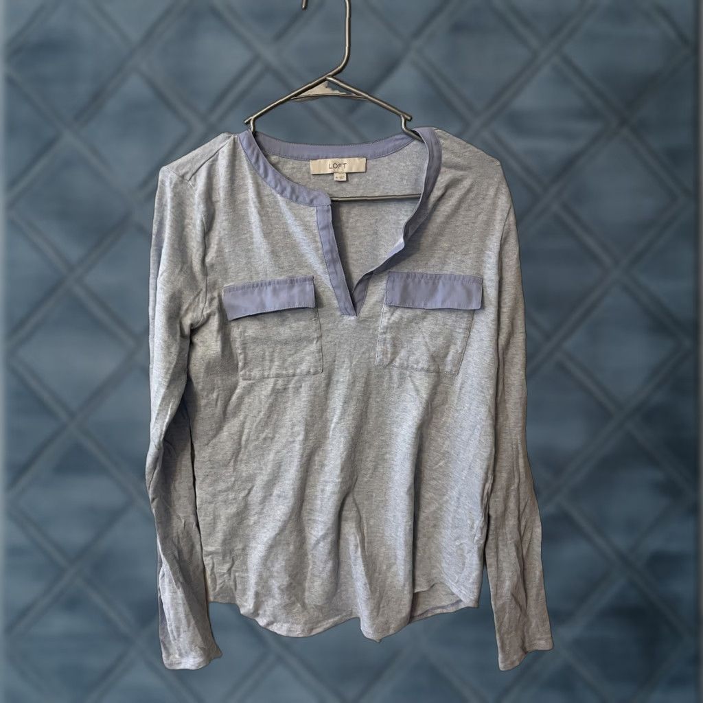 Loft LOFT Light Blue Long Sleeve Blouse - Medium - Cotton Blend - Women's Shirt - Casual Top - Solid - Regular Fit - Modern Blouse Size M / US 6-8 / IT 42-44 - 1 Thumbnail