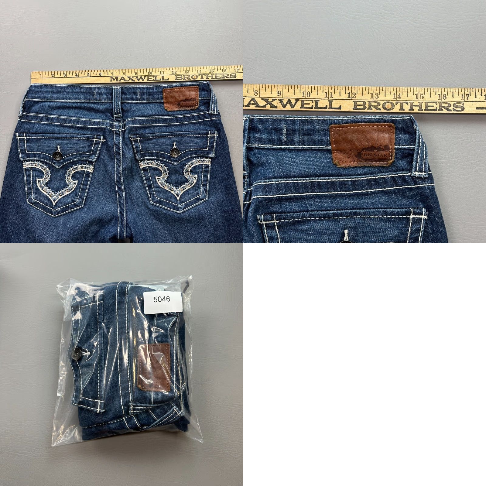 Vintage BIG STAR Jeans Women's 29 Regular 29x30 Dark Wash Low Rise Bootcut Embroidered Stretch Denim Blue 5-Pocket Mens/Womens? Size 29" - 10 Thumbnail
