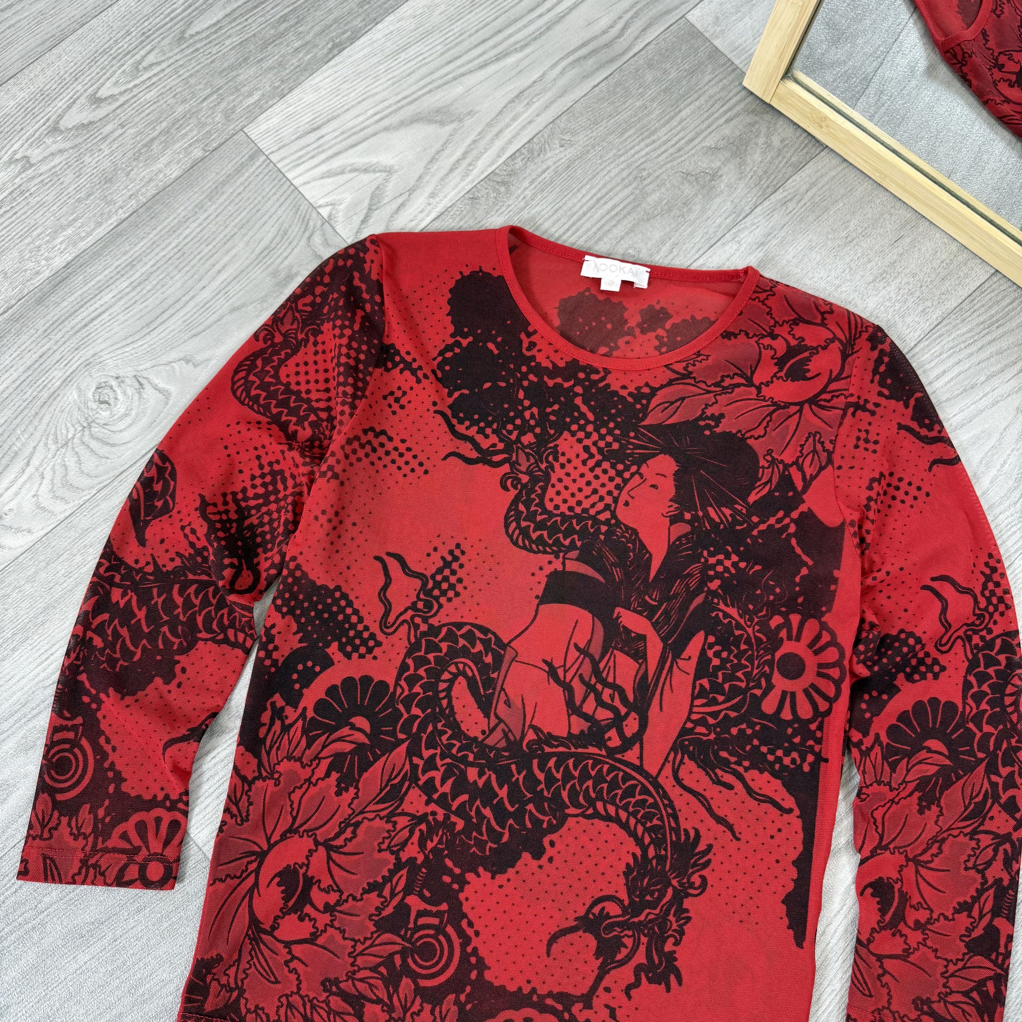 Japanese Brand Vintage Japanese Red Mesh 3/4 Graphic Blouse Top Size S / US 4 / IT 40 - 5 Thumbnail
