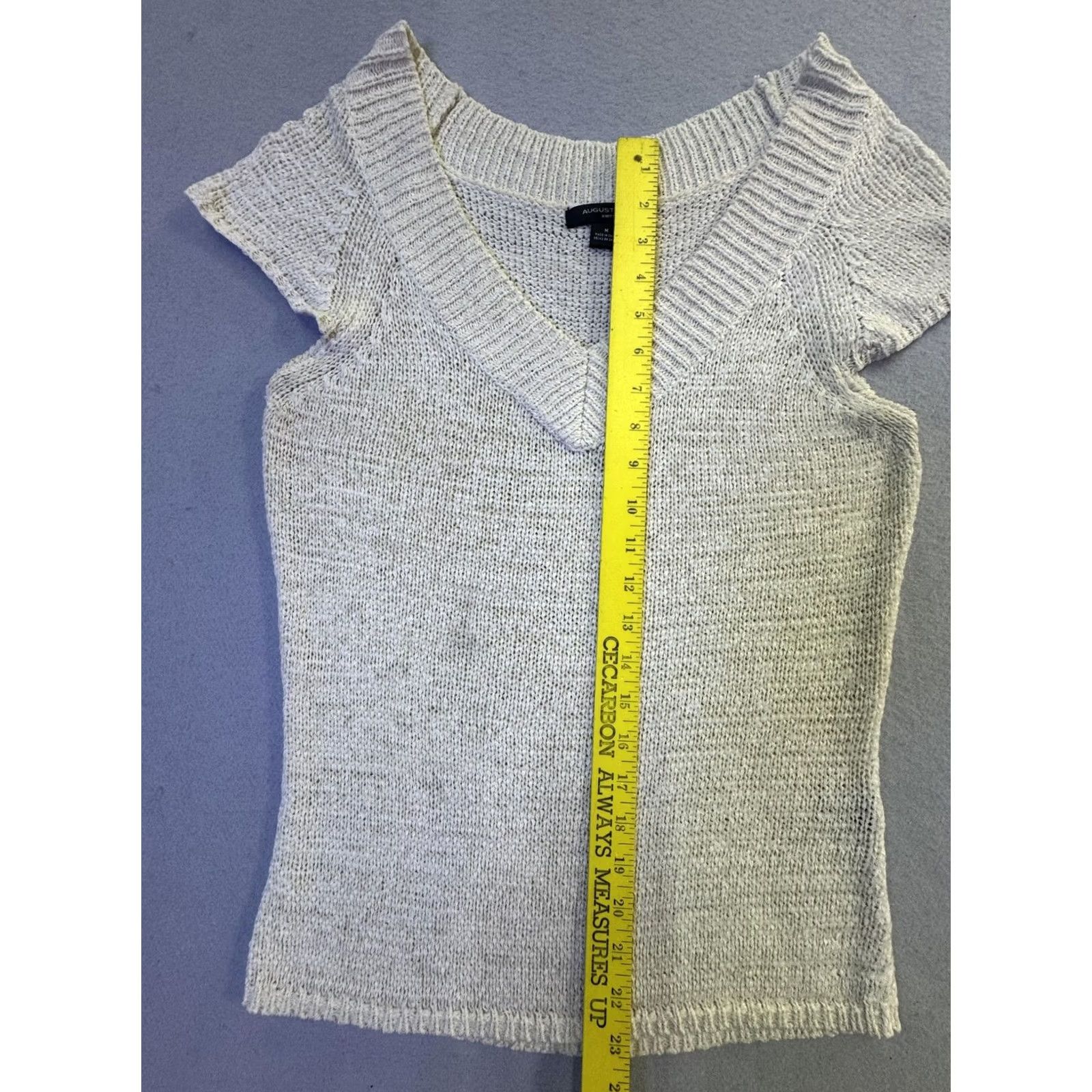 Vintage August Silk Sweater Womens Medium White V Neck Cap Sleeve Open Knit Pullover Size M / US 6-8 / IT 42-44 - 5 Thumbnail