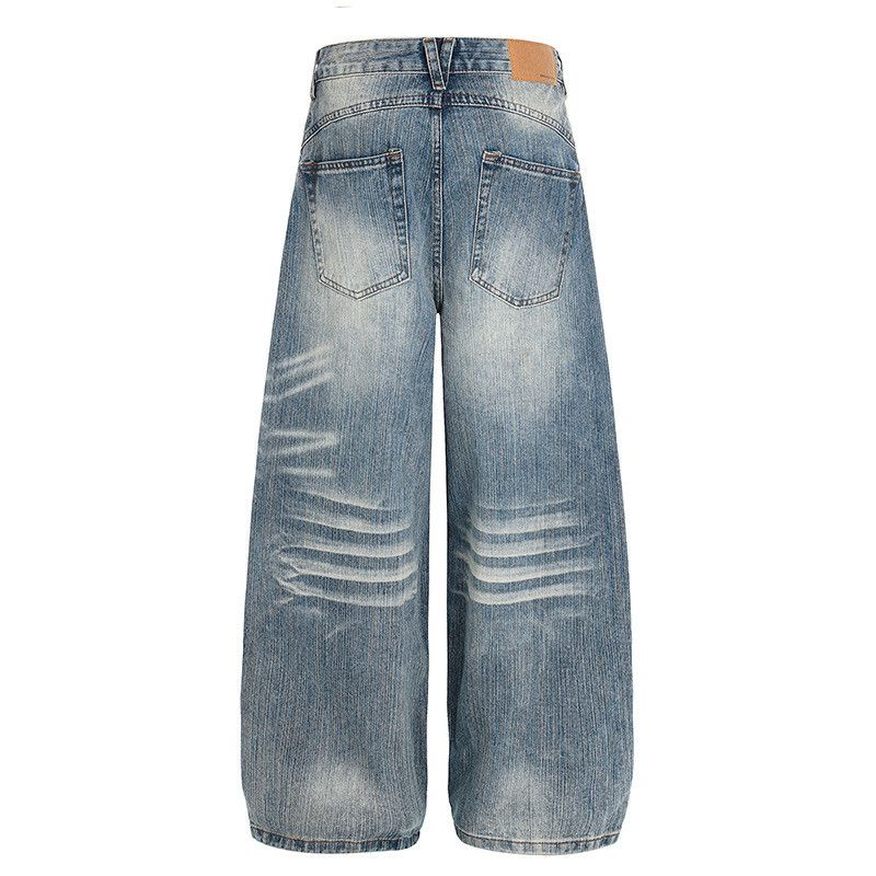 Retro washed men's loose straight leg wide-leg jeans