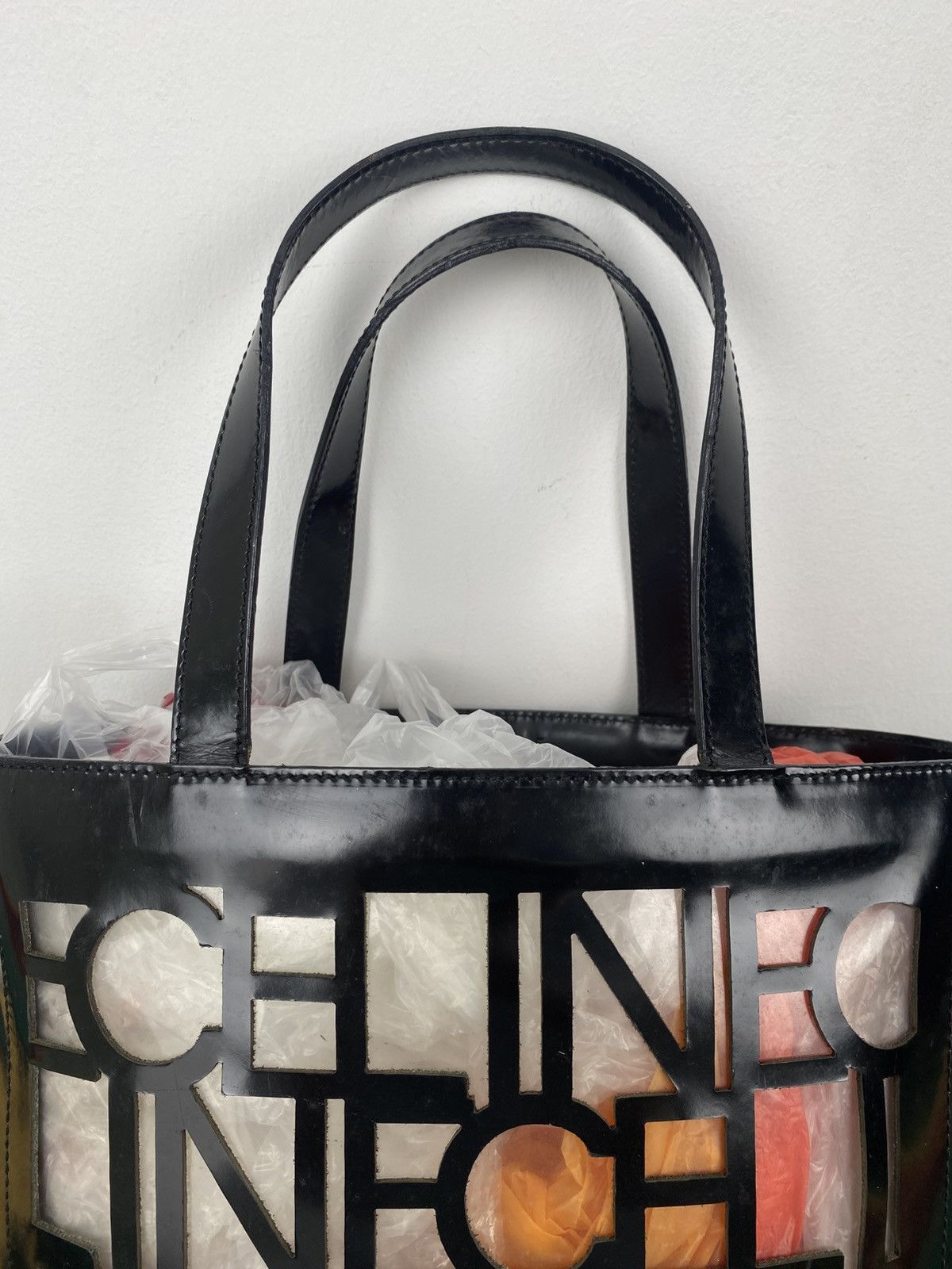 Celine 2000’s Celine Cutout Logo Black Vinyl Shoulder Tote Bag Size ONE SIZE - 14 Thumbnail