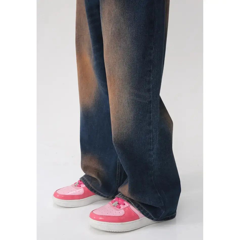 Japanese Brand Retro loose straight leg wide leg tie dye jeans Size US 32 / EU 48 - 2 Thumbnail