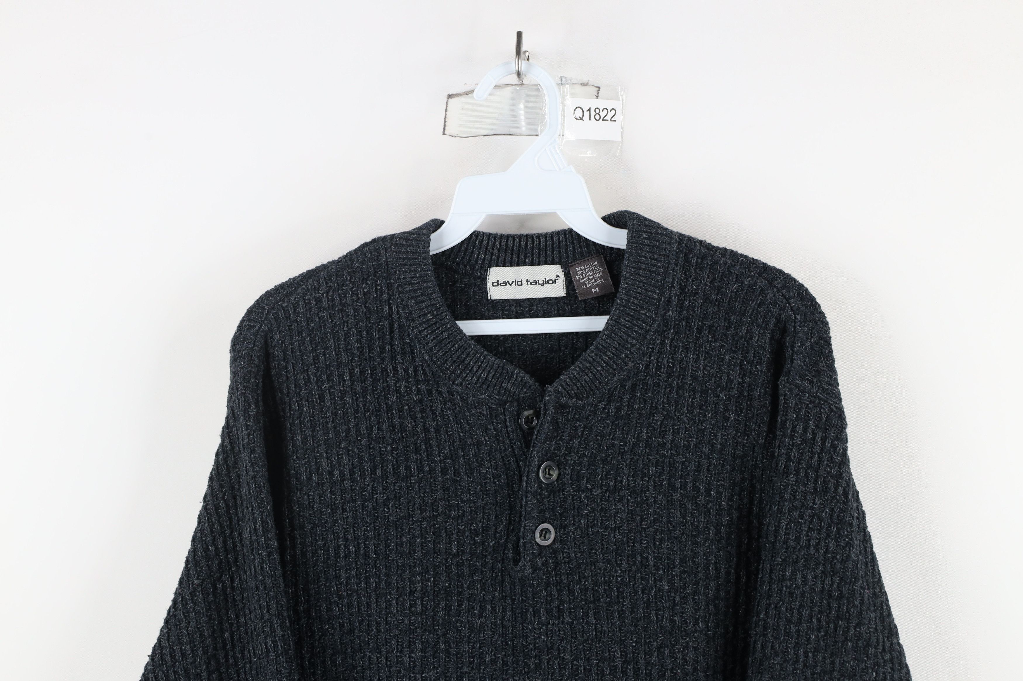 Vintage Vintage 90s Streetwear Cotton Ribbed Knit Henley Sweater Size US M / EU 48-50 / 2 - 2 Thumbnail