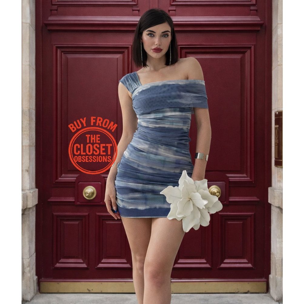 blue off the shoulder dress zara ZARA One Ruched Mini NWT Abstract Bodycon Modal Off-Shoulder Mini Dress Glitter Prom Dresses Available Sizes:18.5 34/35