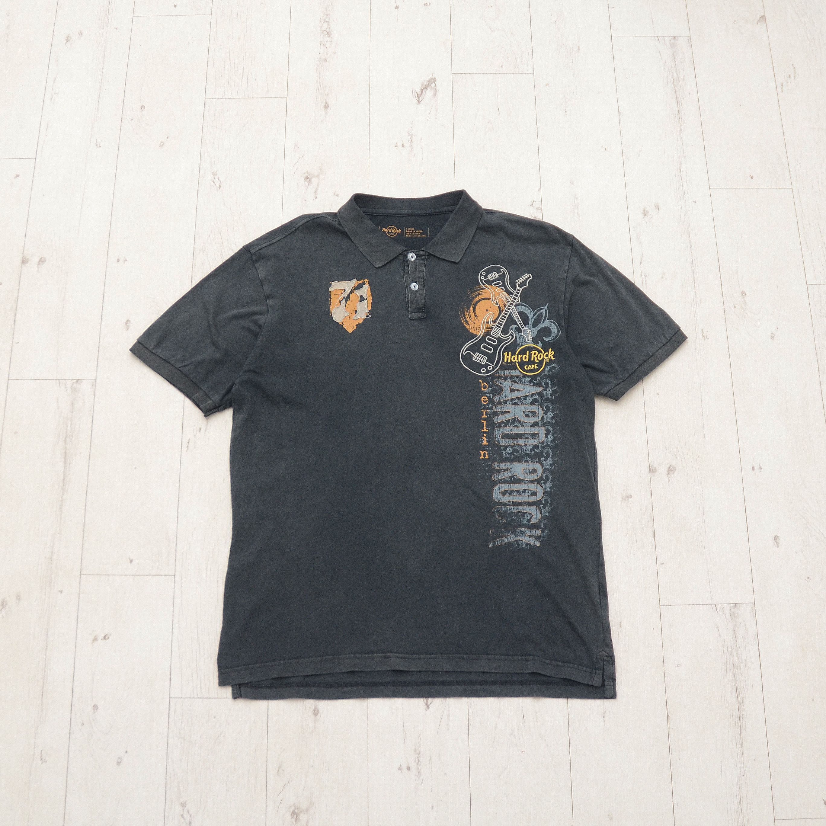 Band Tees × Hard Rock Cafe × Vintage Hard Rock Cafe Berlin Polo Vintage Guitar Print Distressed Size US XL / EU 56 / 4 - 1 Thumbnail