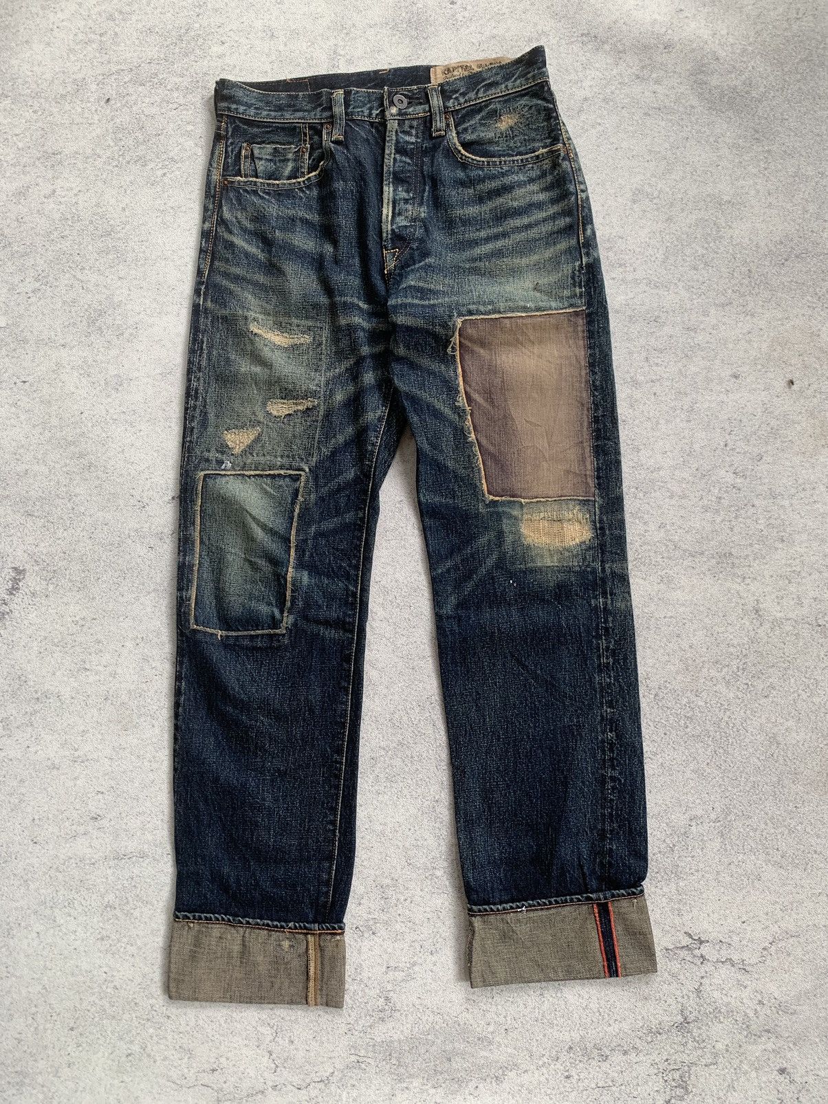 image of Kapital Patchwork Salvage Jeans in Indigo Blue, Men's (Size 30)