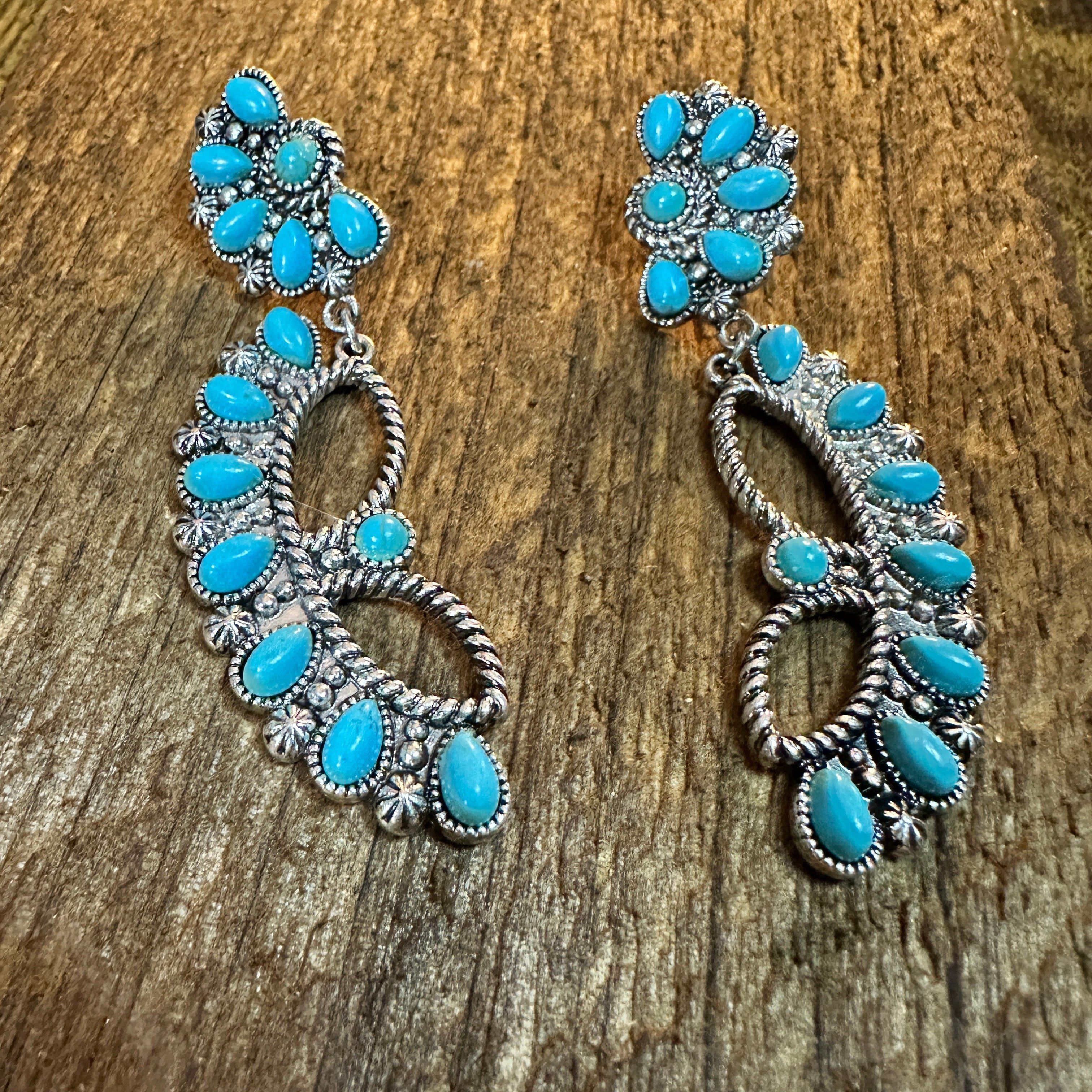 Other Turquoise Teardrop Cabochon Western Floral Ear Climber Earri Size ONE SIZE - 2 Thumbnail