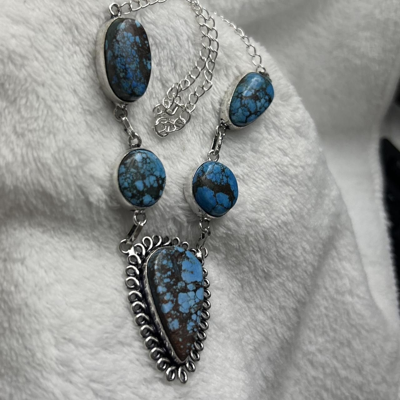 Jewelry Turquoise Natural Gemstone 925 Silver Plated 16” Necklace Size ONE SIZE - 2 Thumbnail