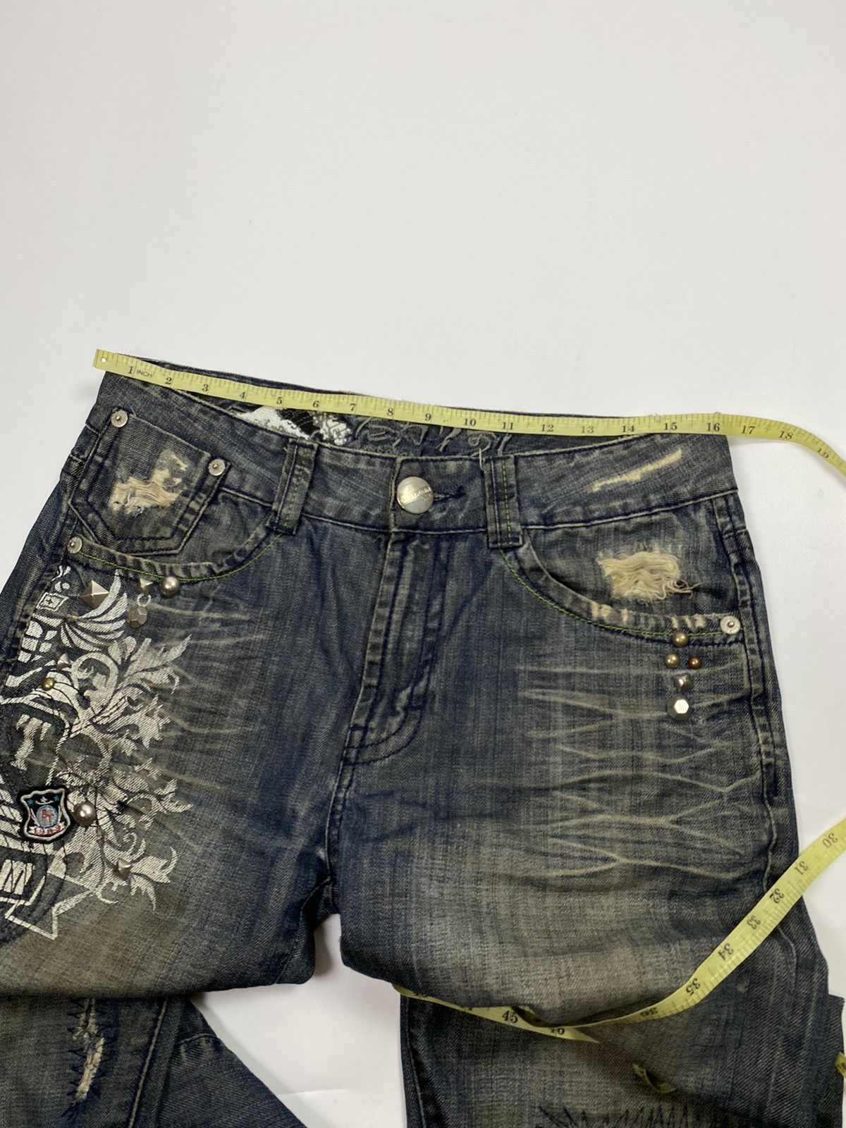 If Six Was Nine × Japanese Brand osaka big train 📍 distressed patchwork studdet jeans 32x32 Size US 32 / EU 48 - 15 Thumbnail
