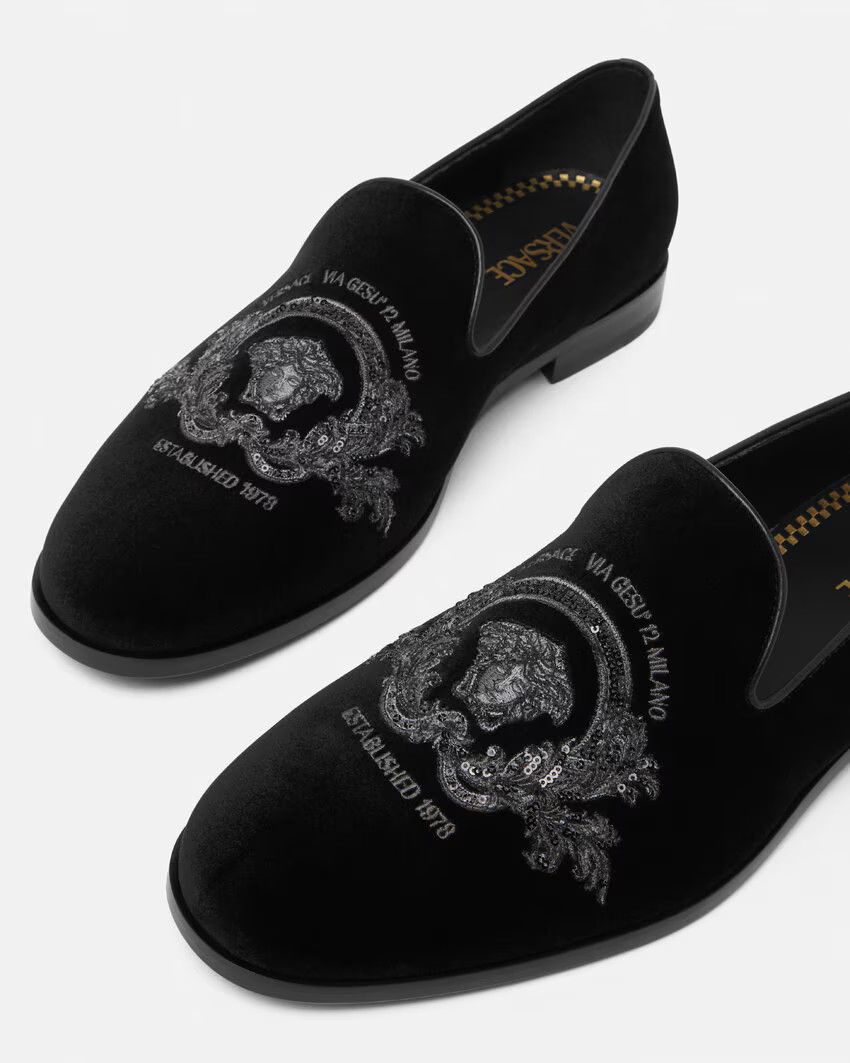 Versace o1s22i1n0125 Velvet Loafers in Black Size US 12 / EU 45 - 4 Thumbnail
