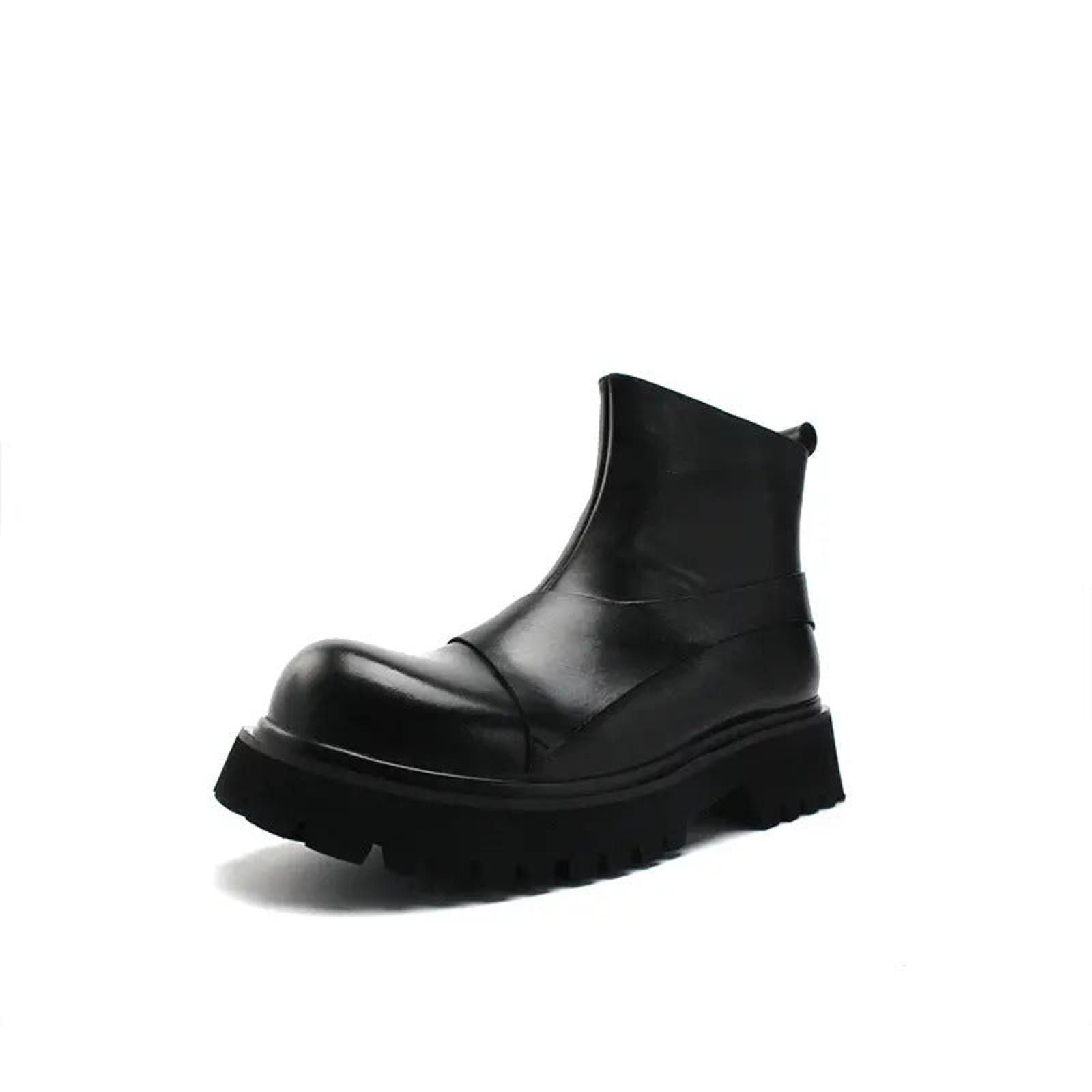 Japanese Brand Black Chunky Platform Ankle Boots, Leather Zip Boots Size US 8 / EU 41 - 1 Thumbnail