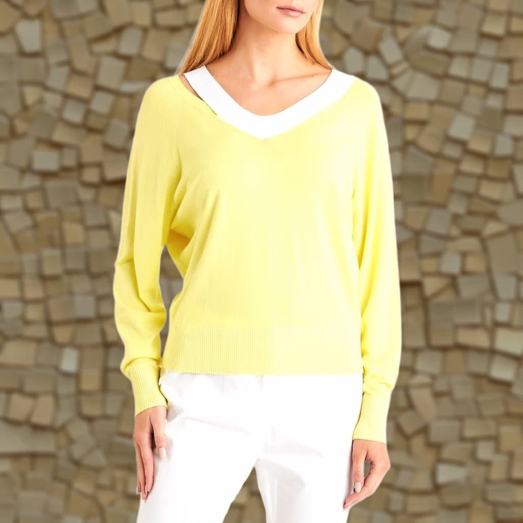 Sportmax SportMax Womens Jumper Yellow L Long Sleeve V-Neck Pullover Knit Top Size L / US 10 / IT 46 - 1 Thumbnail