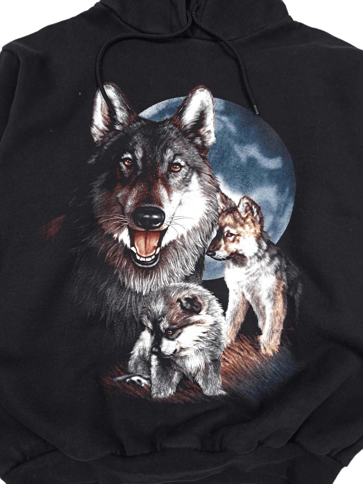Vintage 💎 90's Vintage Animal Wolves Black Hoodie Sweatshirt Size L Size US L / EU 52-54 / 3 - 3 Thumbnail