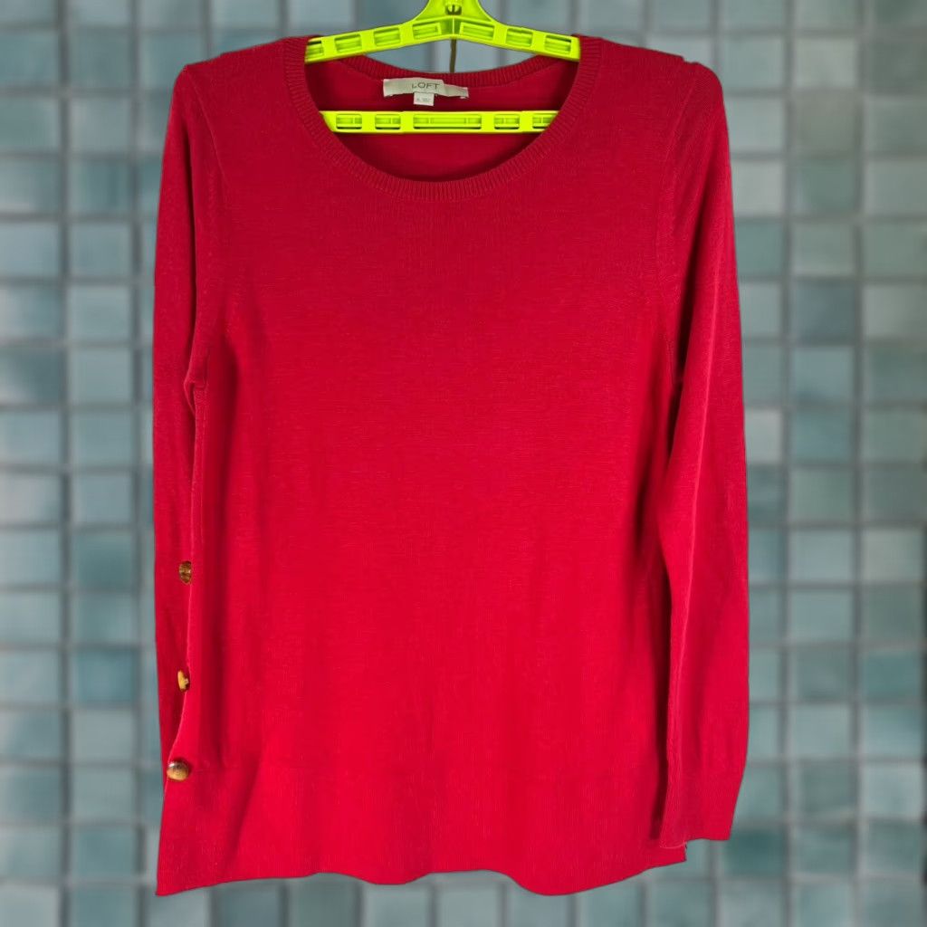 Loft LOFT Knit Sweater Women's Size M Red Long Sleeve with Side Button Accents Size M / US 6-8 / IT 42-44 - 1 Thumbnail