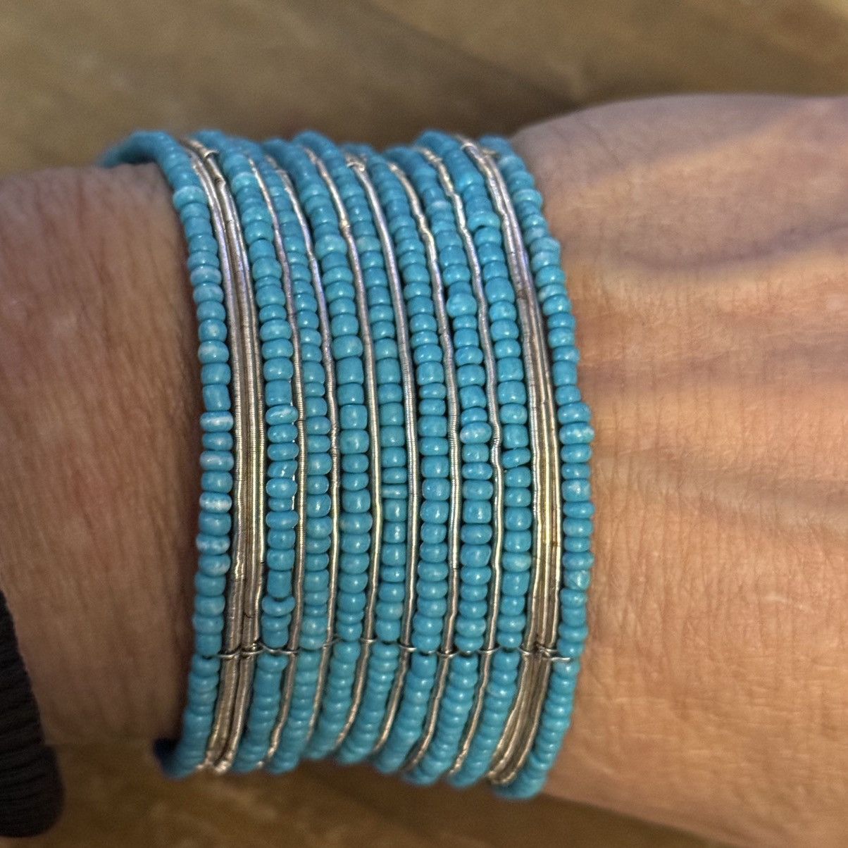 Other Turquoise and silver beaded wide cuff bracelet Size ONE SIZE - 4 Thumbnail