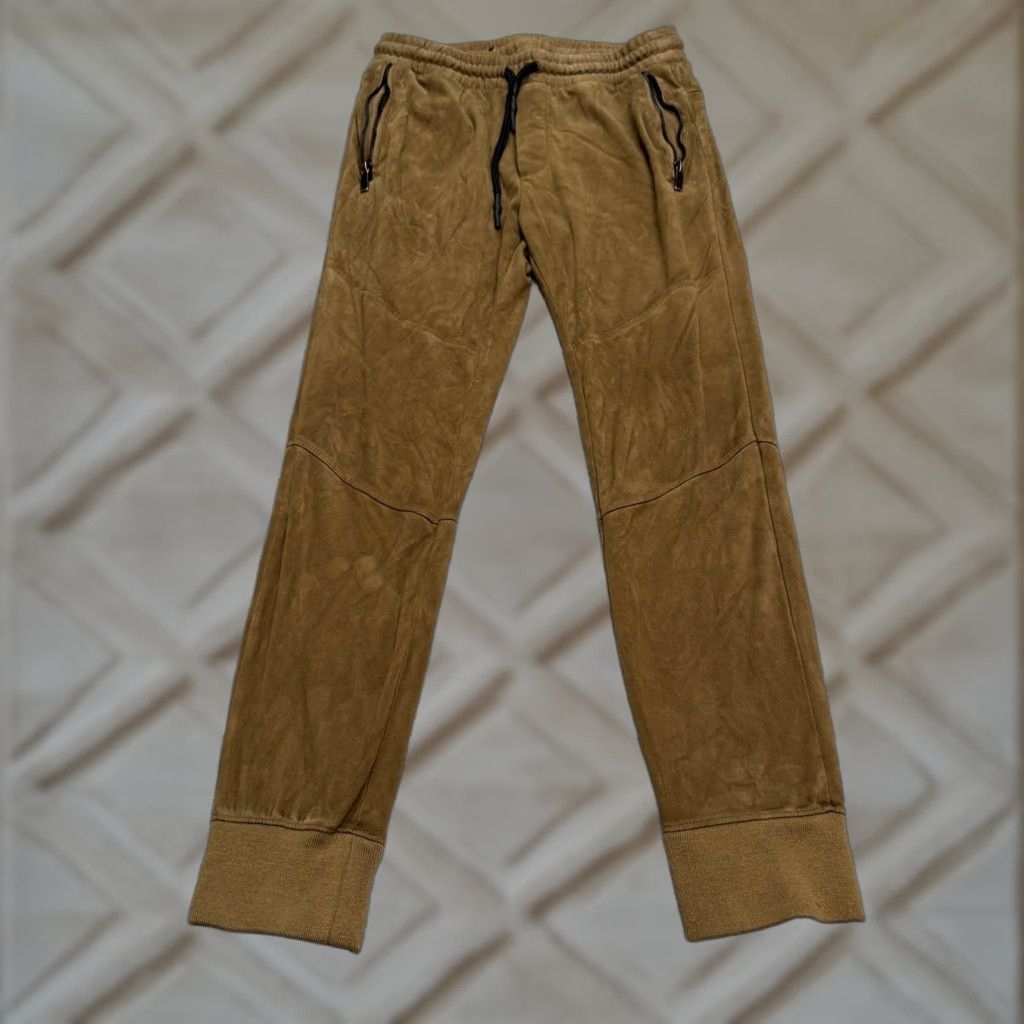 Zara Zara Man Jogger Pant Mens Small Brown Elastic Waist Pockets Zip Suede Look Clothing Size US 29 - 1 Thumbnail