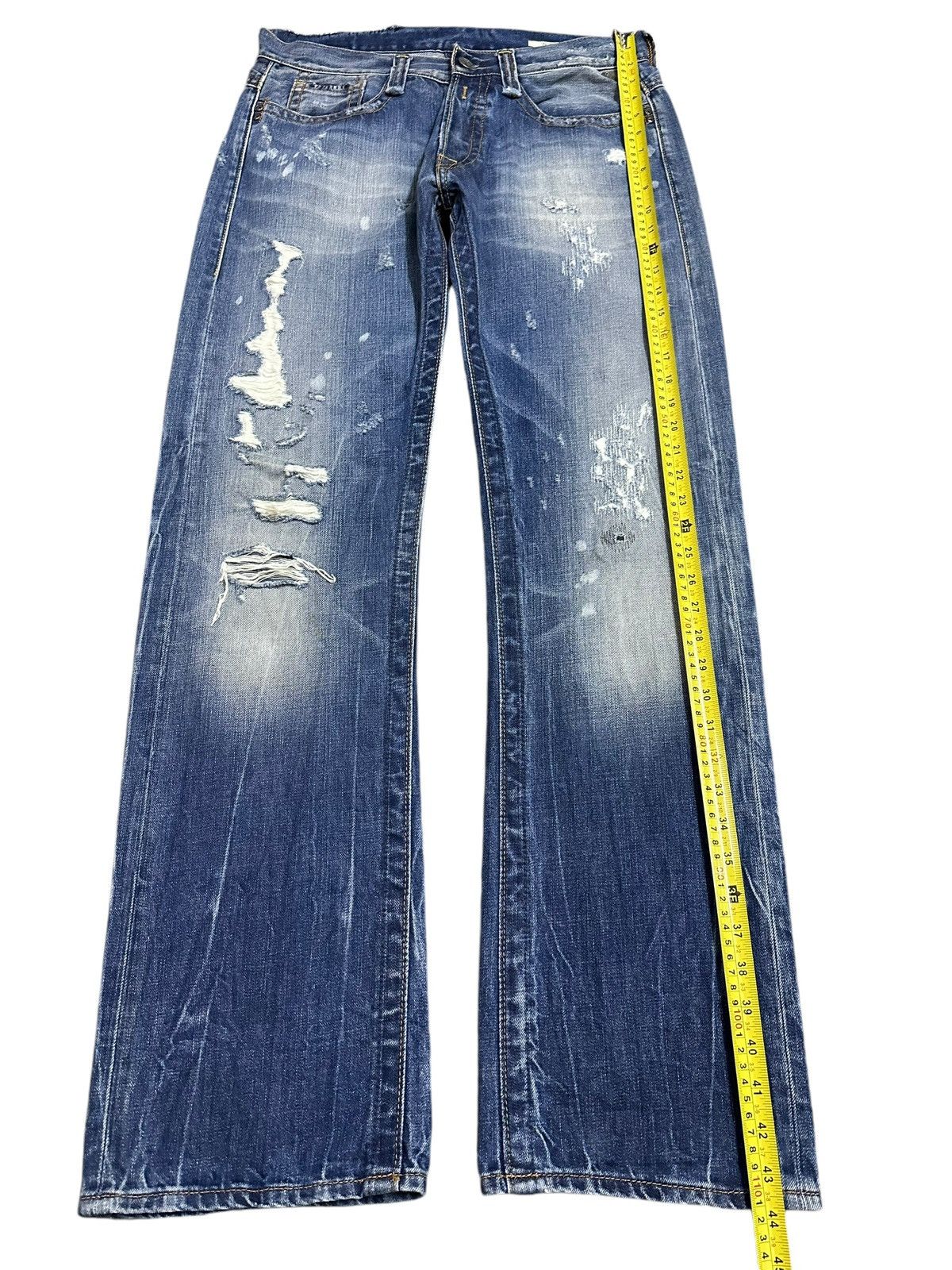Designer Vintage Replay Blue Wash Style Distressed Loose Jeans Size US 33 - 13 Thumbnail